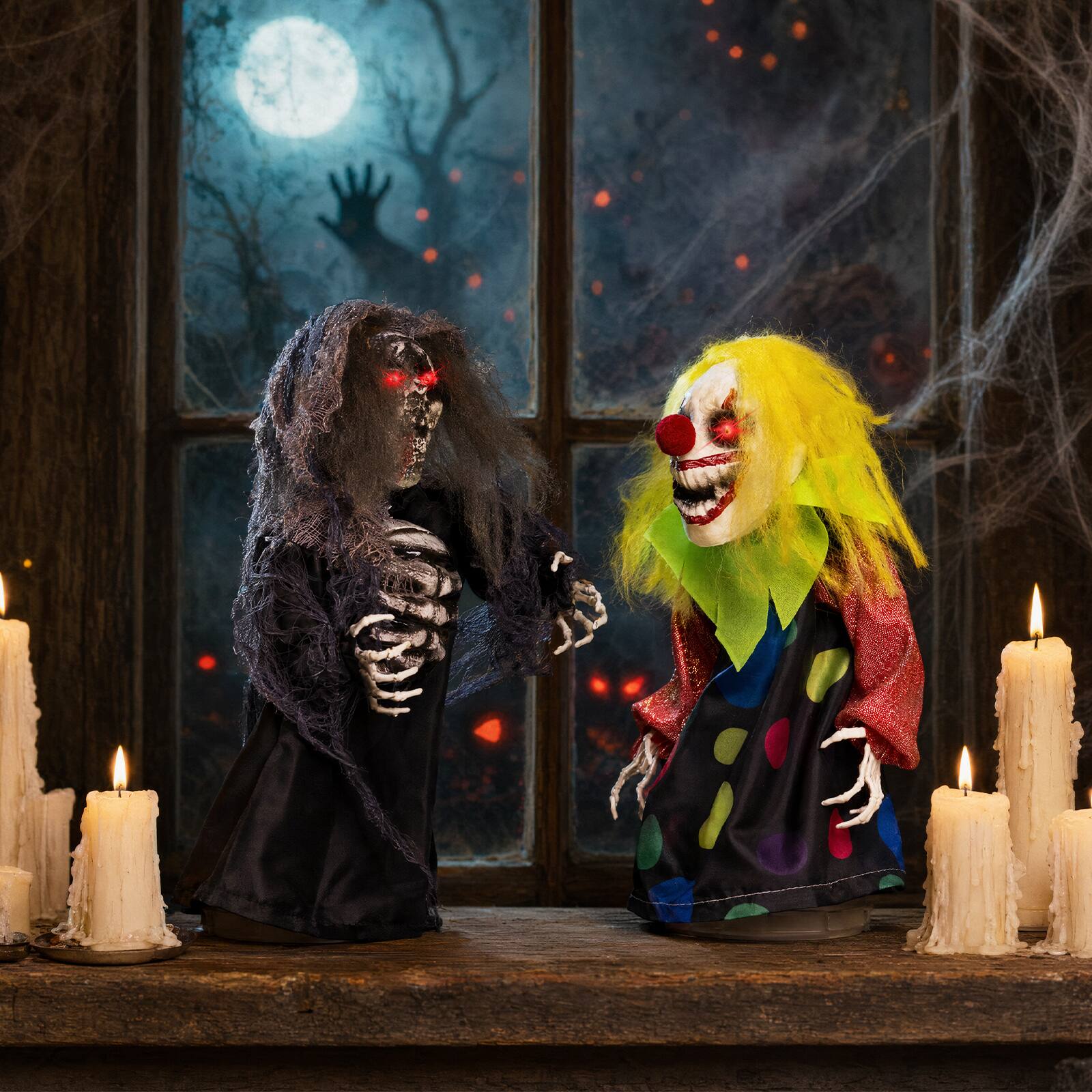 Front. Costway - Costway 2 Pcs Animated Scary Halloween Props with Sound Activation, Light-Up Eyes for Party - Multicolor.
