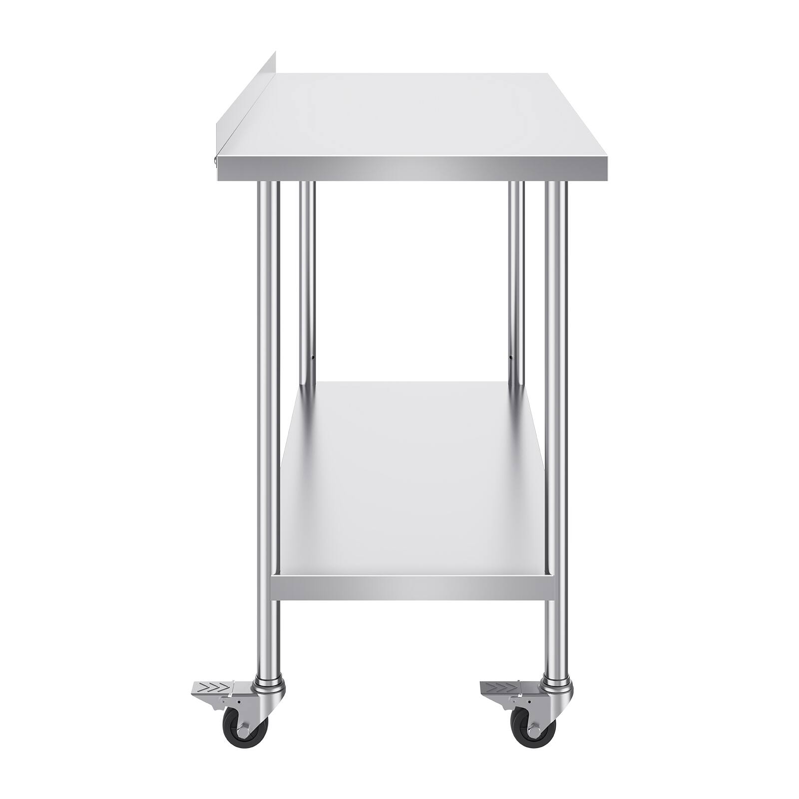 Alt View 5. VEVOR - 24 x 48 x 40 Inch Stainless Steel Work Table, Commercial Food Prep Worktable with Casters, Heavy Duty Prep Worktable - Silver.