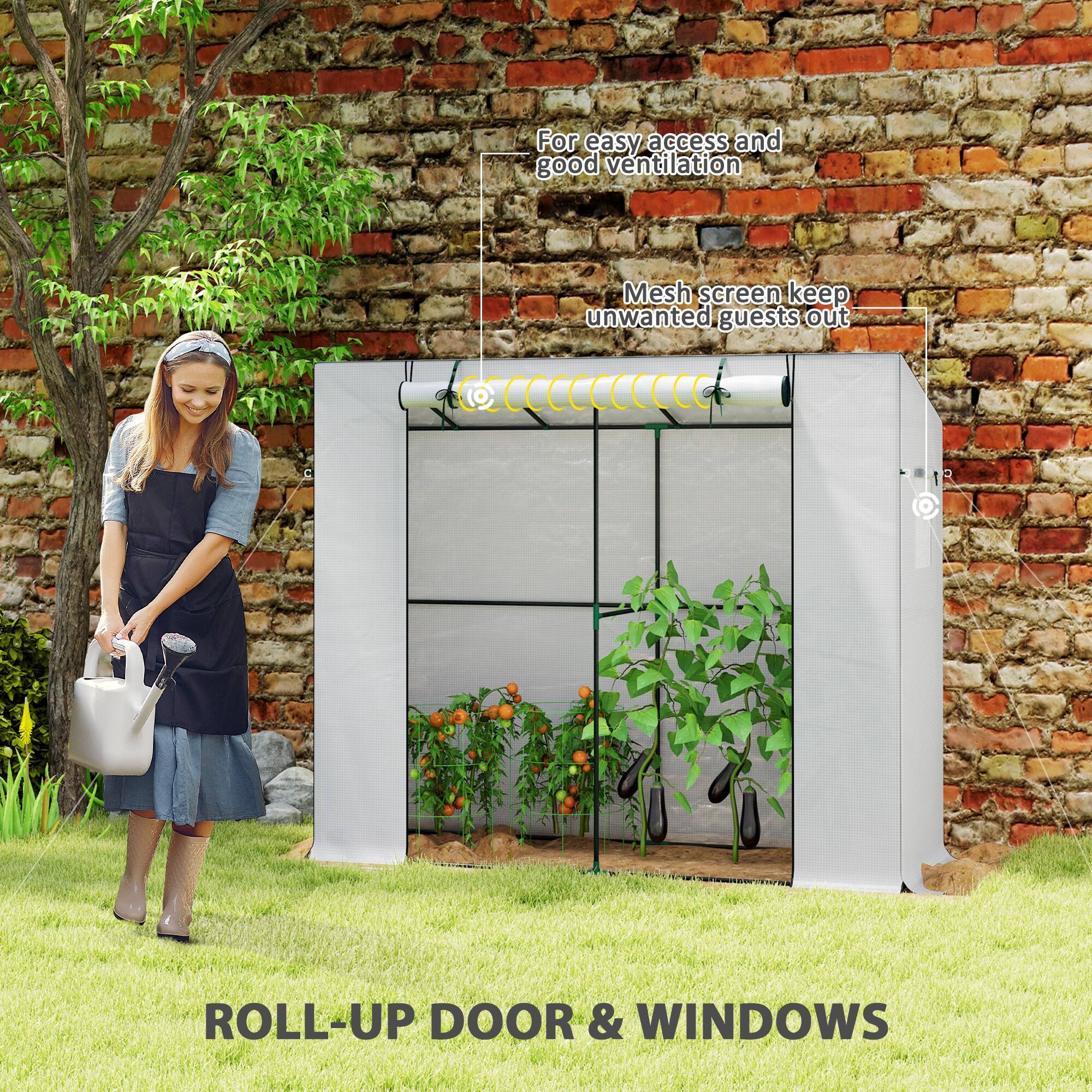For easy access and good ventilation, Mesh screen keep unwanted guests out, ROLL-UP DOOR & WINDOWS