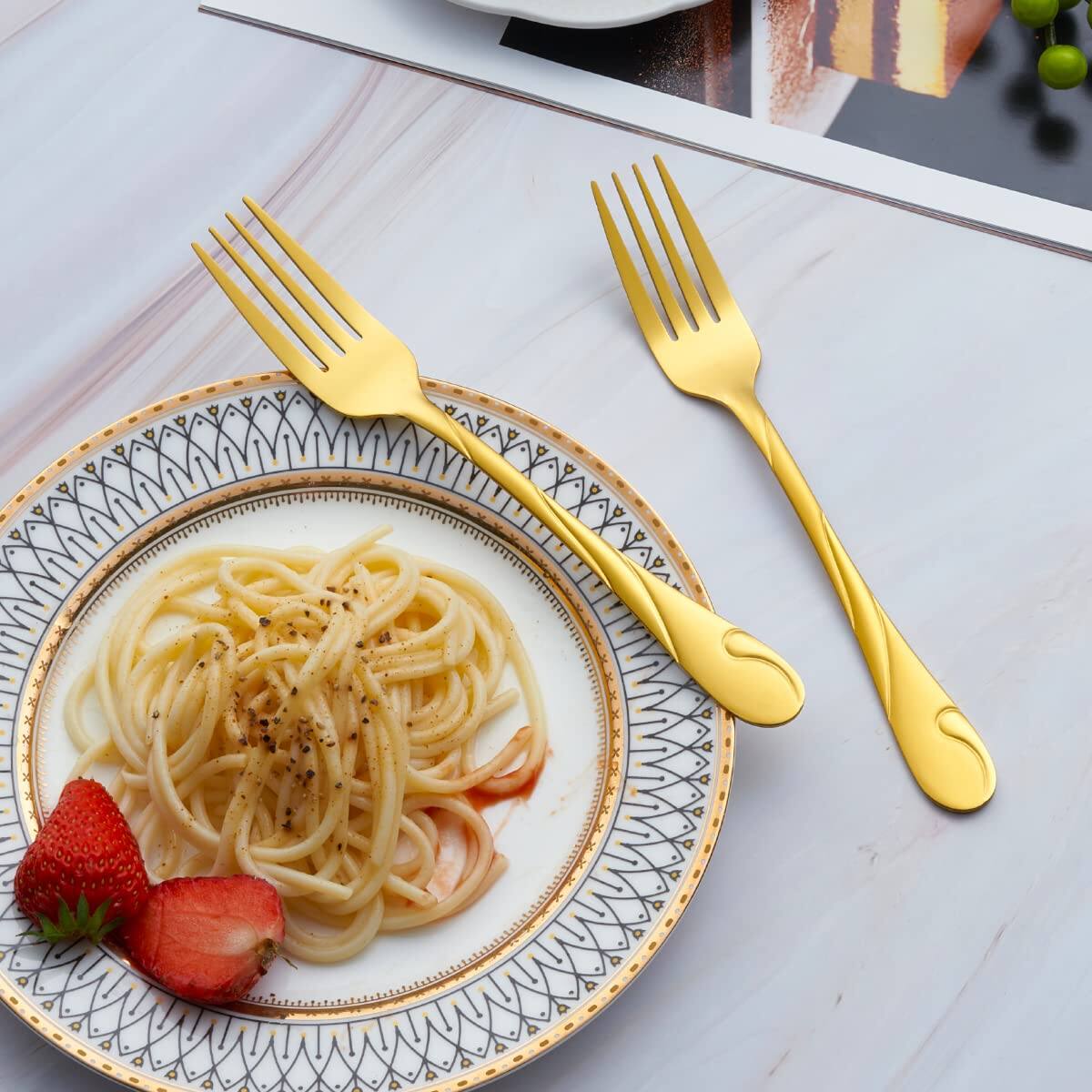 Back. Dazzed Corner - Gold Silverware Set for 6, 30-Piece Stainless Steel Flatware Set - NY4PM2K.