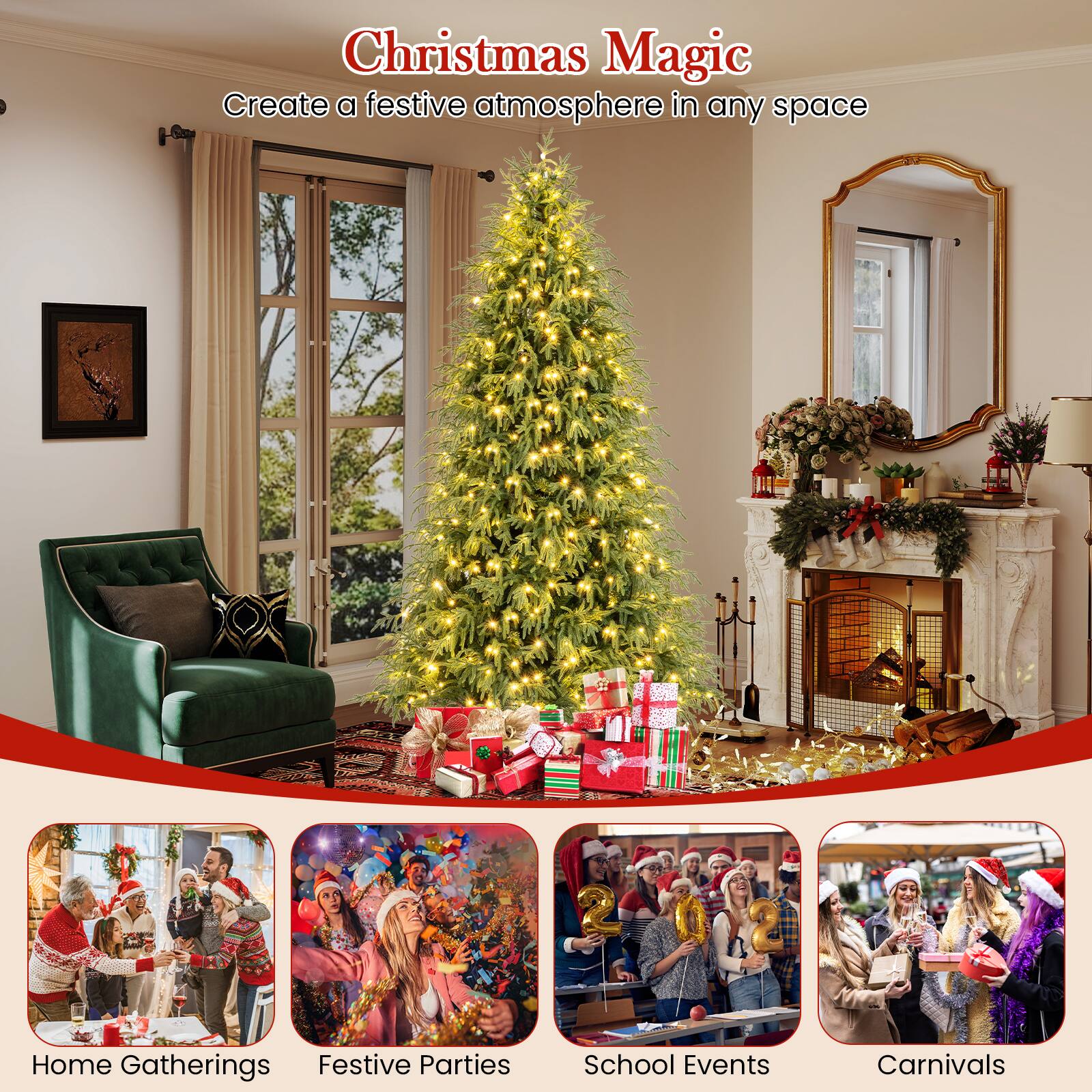 Christmas Magic  
Create a festive atmosphere in any space  

Home Gatherings  
Festive Parties  
School Events  
Carnivals
