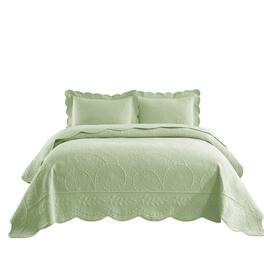 MarCielo - 3 Piece 100% Cotton Elegantly Embroidered Oversized Lightweight Quilt Set - Active Green