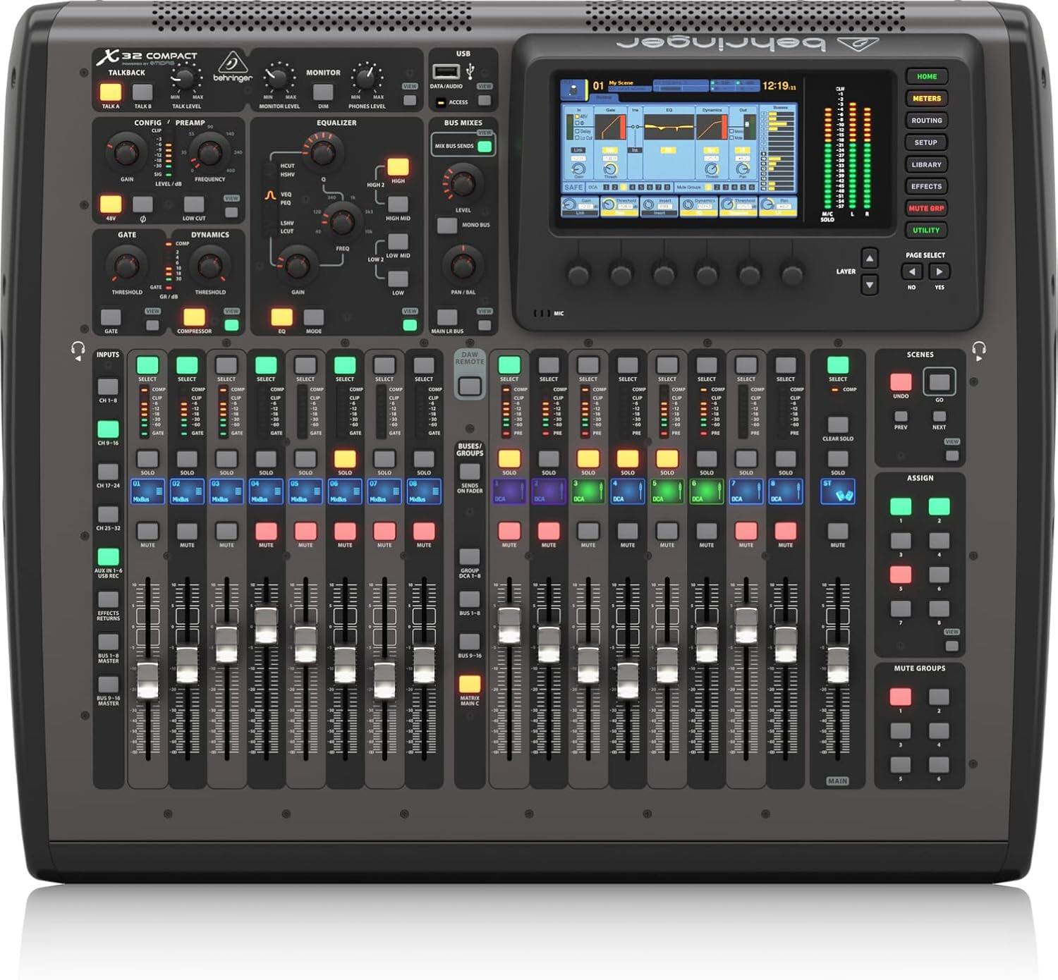 aa COMPACT use behringer TALEBACK - -. MONITOR behringer i - - - - - D1 12:19 - METERS CONFIG PREAMP -- RESLARAD BUS MIXES ROUTING -S N SETUP -  GATE - LEVEL - - - BEARAMIES - - - FES i aVT - - - - - - a SAFE - LIBRARY SEFETS MUTE S.F UTSLITY - s. - - F SELEIT LAFER - TWLS  - - - - - - - COMPESCON - - - - ITS AM SEMOT. SCENES i - - Mar .CR MLE i - ---  -. -- - - - - - - OF i - - - I - I .. .. - - . -- - BUSES SROUPS - - C M. - - - - - - - - - - ... - - - . - -  - aa - - - - -- + - - - - - - - SI ASSISN - - - - - - - - - - - - ... -.. -.. MUTE ROUS MACIU WAIR