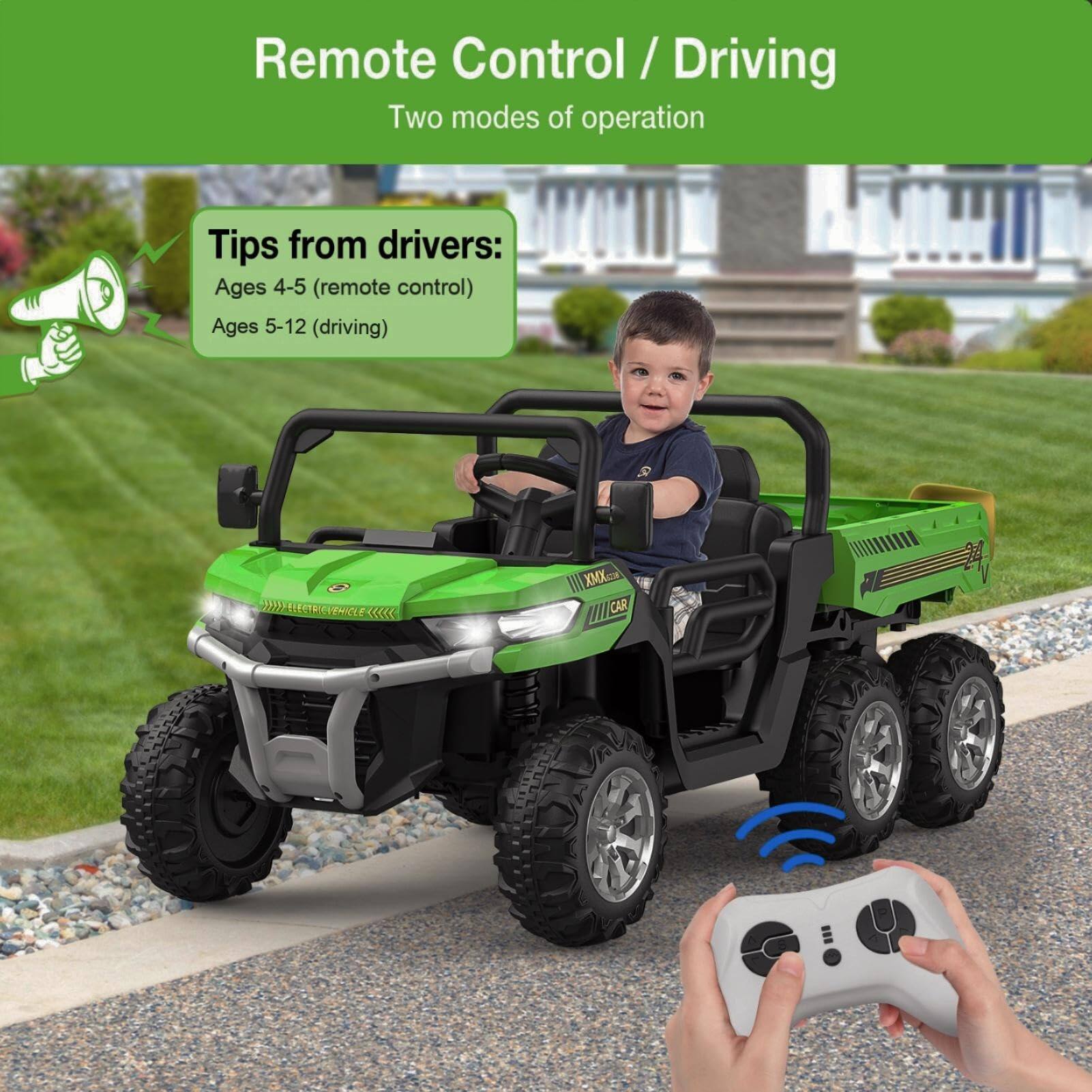 Remote Control / Driving  
Two modes of operation  

Tips from drivers:  
Ages 4-5 (remote control)  
Ages 5-12 (driving)  

ELECTRIC VEHICLE  
XMX III CAR