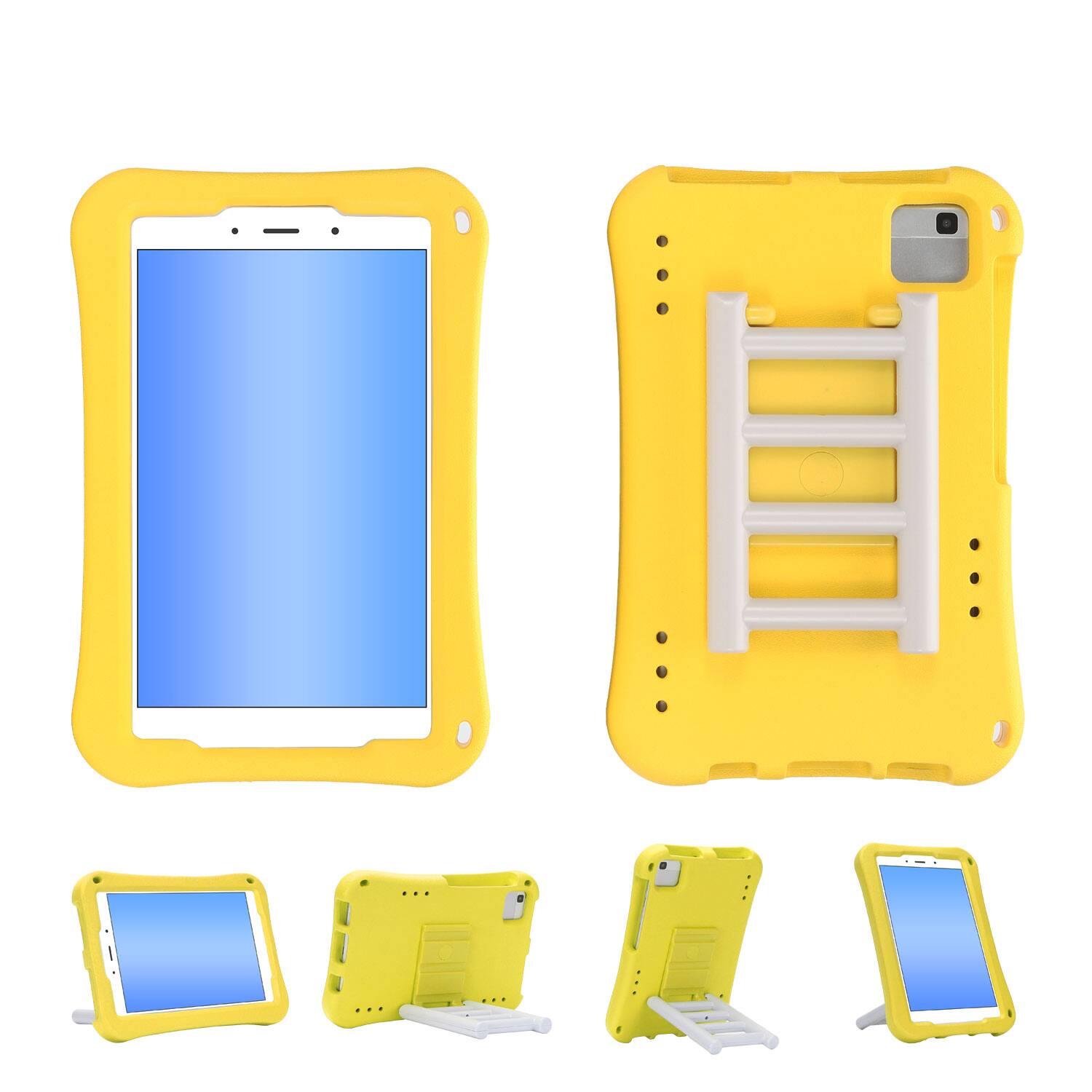 Angle. Dteck - for Samsung Galaxy Tab A9 8.7" 2023 (SM-X110/X115) Rugged Case,Shockproof Heavy Duty EVA Cover with Rotating Stand - Yellow.