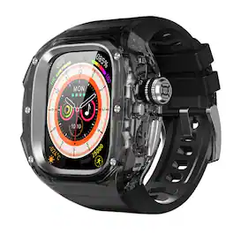 Dteck - Translucent Rugged Case with Band for Apple Watch Ultra 3/Ultra 2/Ultra 49mm, Durable Silicone Sport Strap - Black+Silver