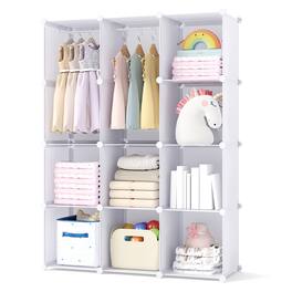 Costway - 10-Cube Modular Baby Wardrobe Closet with Hanging Rods & Open Shelves for Clothes - White
