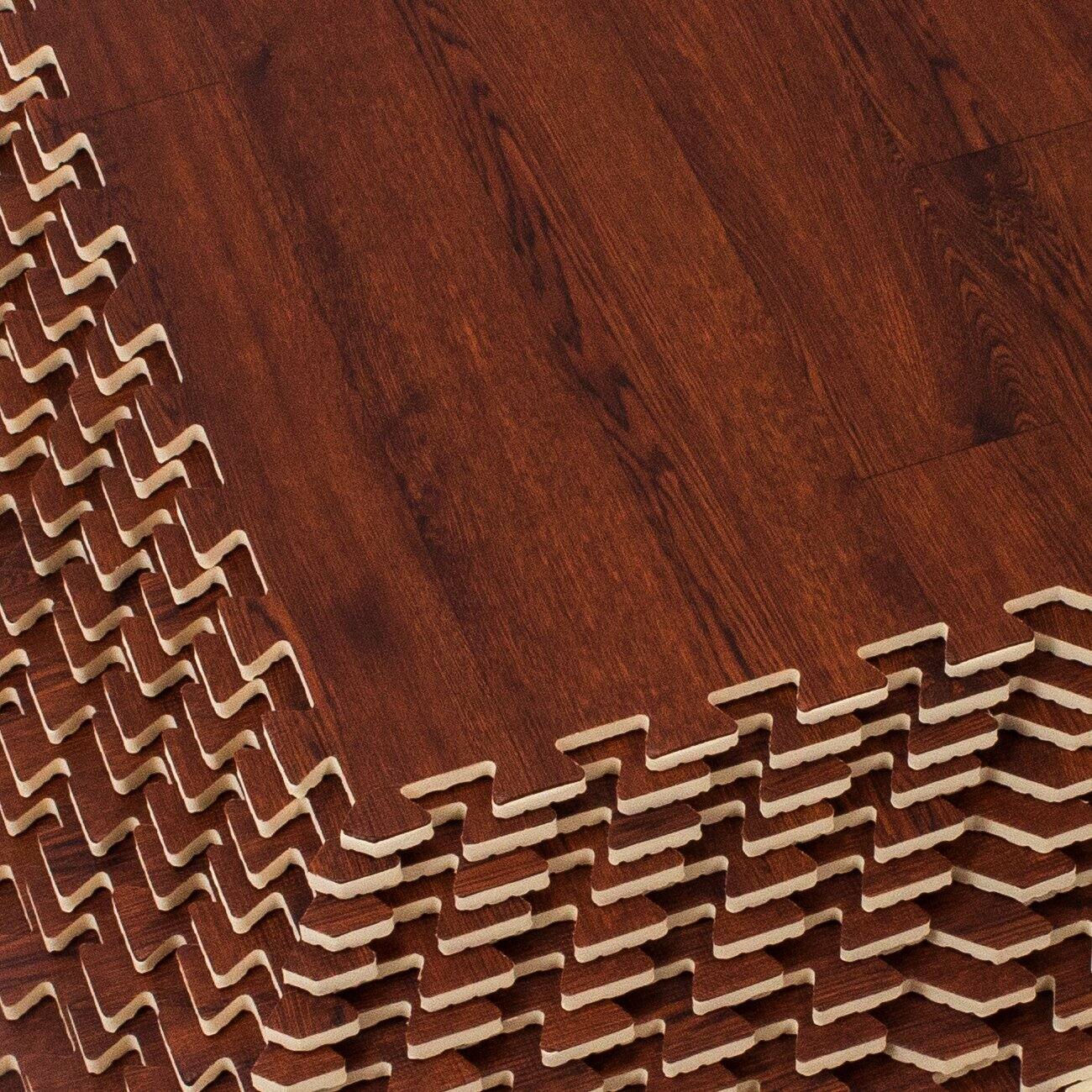Back. Sorbus - Sorbus Interlocking Floor Mat Mahogany Wood Print 12 Pieces 24x24 - Mahogany.