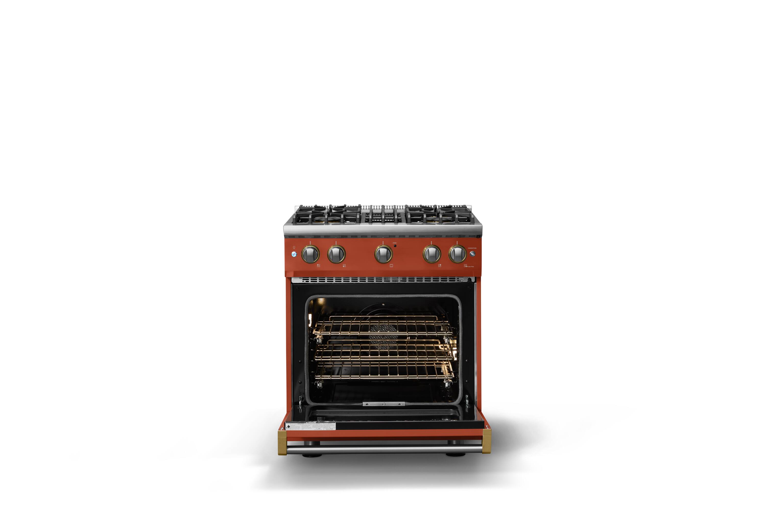 Alt View 2. Viking - 30 in. Wide Pro 5 Series 4.0 Cu. Ft. Freestanding Sealed 4 Burner Gas Convection Range - Spiced Cider/Brushed Brass - Spiced Cider.