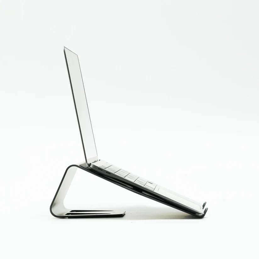 Back. HongFei - Facet Laptop Stand Graphite | Laptop Tabletop Stand | Sturdy Rust Free Metal and Wood Design | Anti Slip Surface - Graphite.