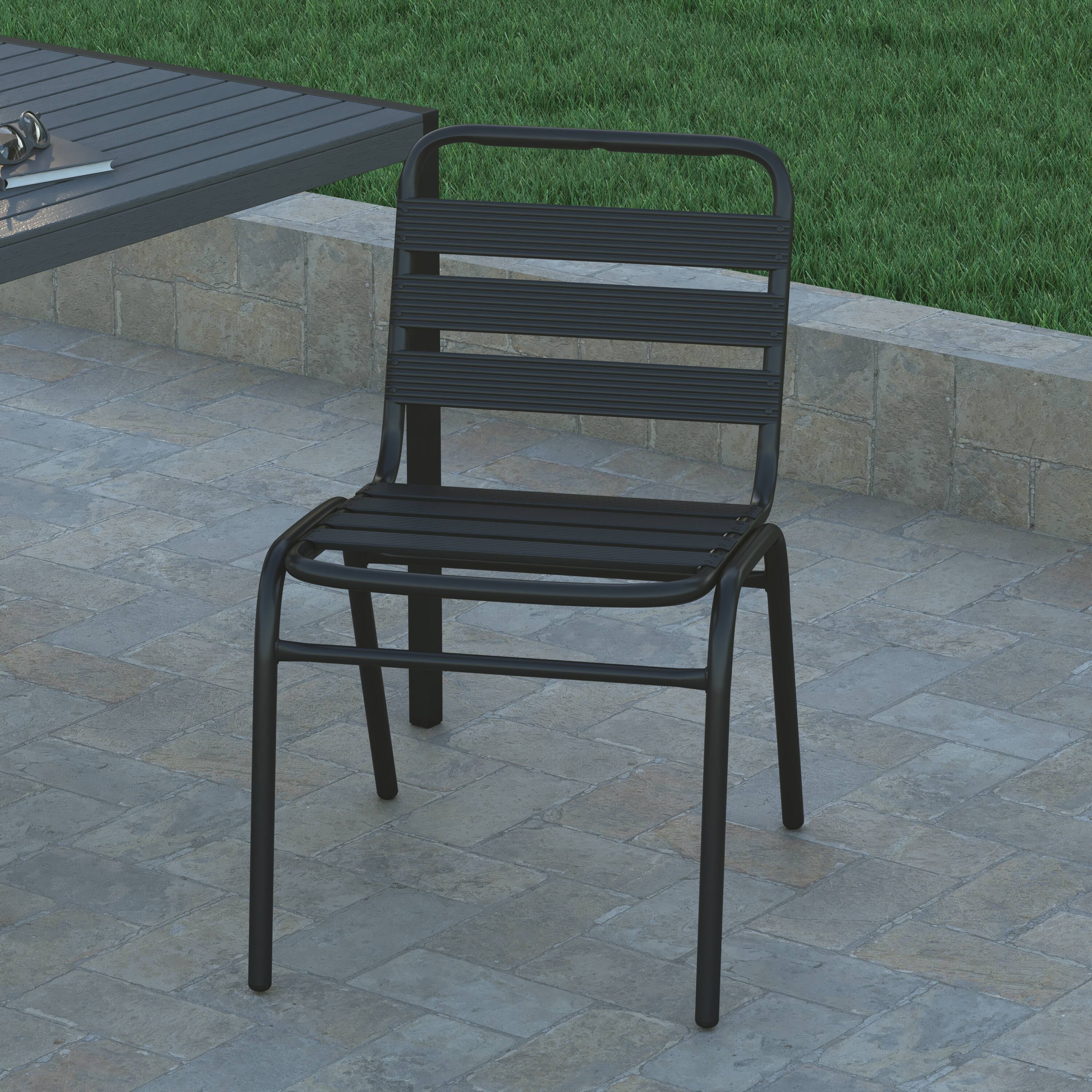 Alt View 3. Emma + Oliver - Metal Commercial Indoor-Outdoor Armless Restaurant Stack Chair with Triple Slat Back - Black.