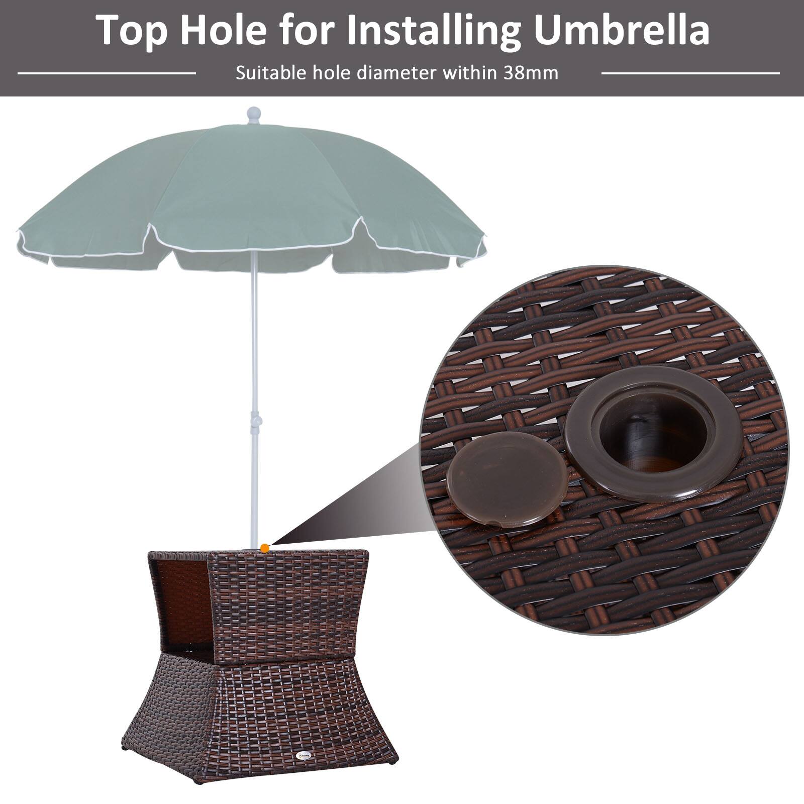 Top Hole for Installing Umbrella
Suitable hole diameter within 38mm
