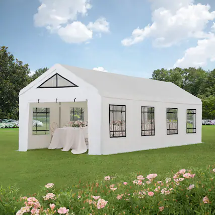 Front. SUNJOY - Sunjoy 12 ft. x 30 ft. Sundale Party Tent - white.