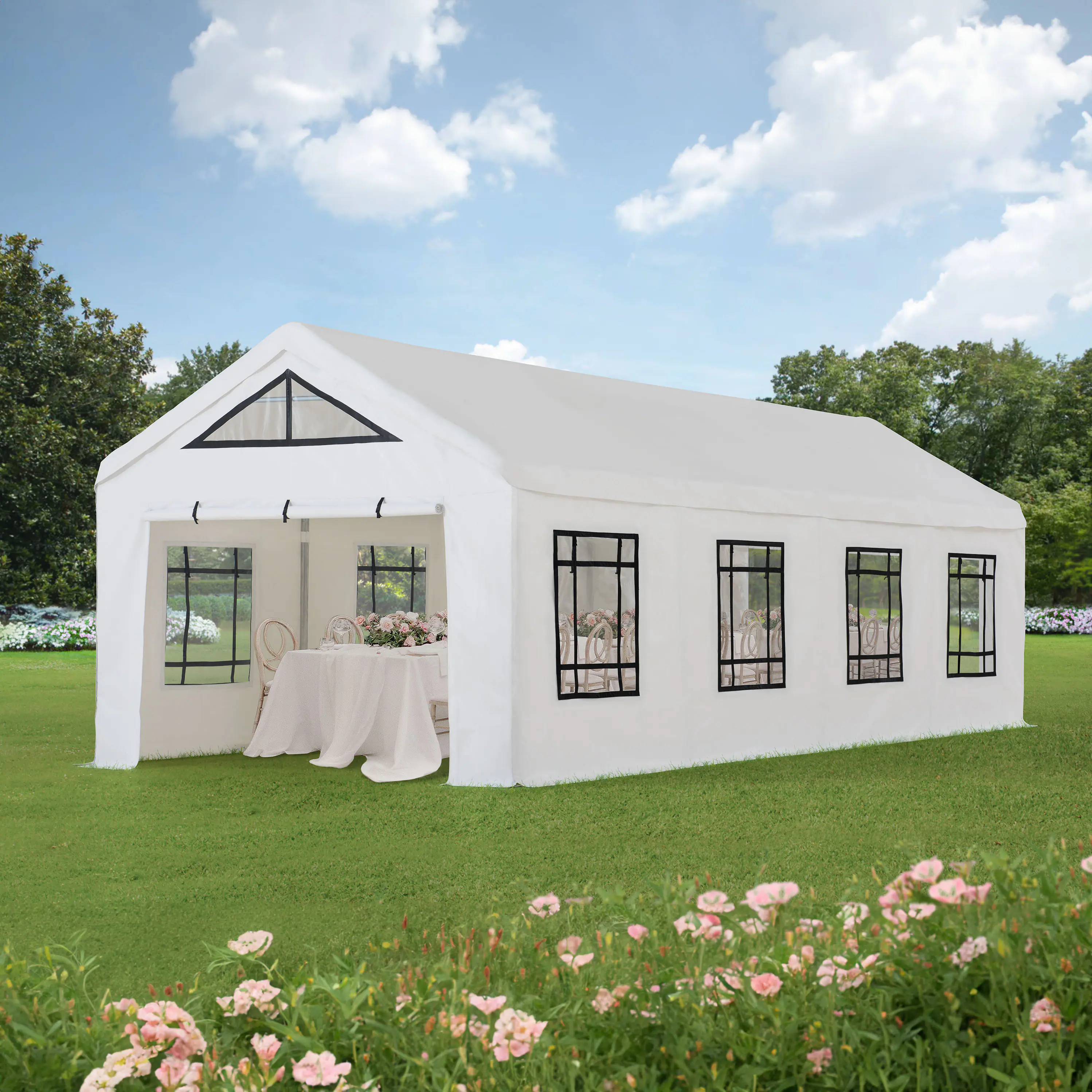 Front. SUNJOY - Sunjoy 12 ft. x 30 ft. Sundale Party Tent - white.