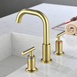 Boyel Living - 8 in Widespread Double Handle 1.2 GPM Bathroom Faucet with Quick Connect Hose and Water Supply Hose - Brushed Gold