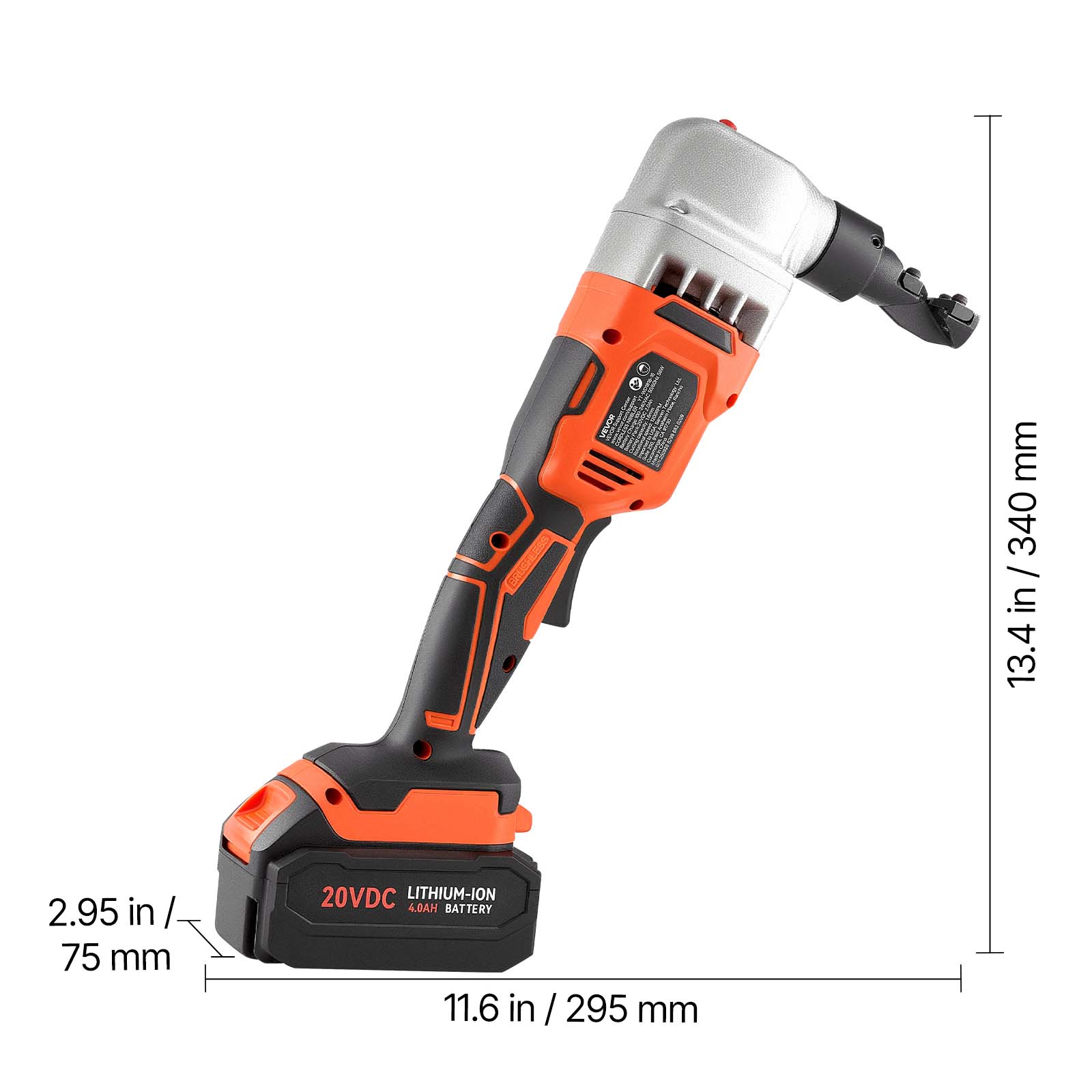 VeyOs th mm 340 / in / 340 in 13.4 2.95 in / 75 mm 20VDC LITHIUM-ION 4.0AH BATTERY 11.6 in / 295 mm