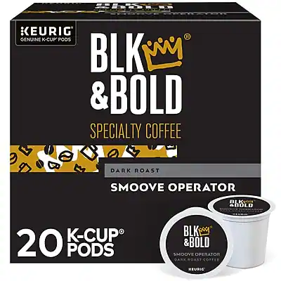 KEURIG
GENUINE K-CUP PODS
BLK & BOLD
SPECIALTY COFFEE
DARK ROAST
SMOOVE OPERATOR
20 K-CUP PODS
BLK & BOLD
SMOOVE OPERATOR
DARK ROAST COFFEE
KEURIG