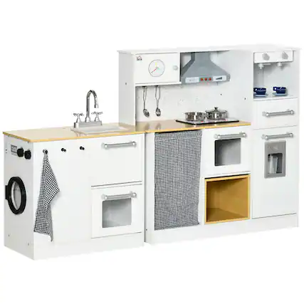 Front. Siljoy - White Corner Wooden Play Kitchen, 9 Appliances, Shape‑Shifting Design, Realistic Lights & Sounds, for Ages 3‑6 - White.