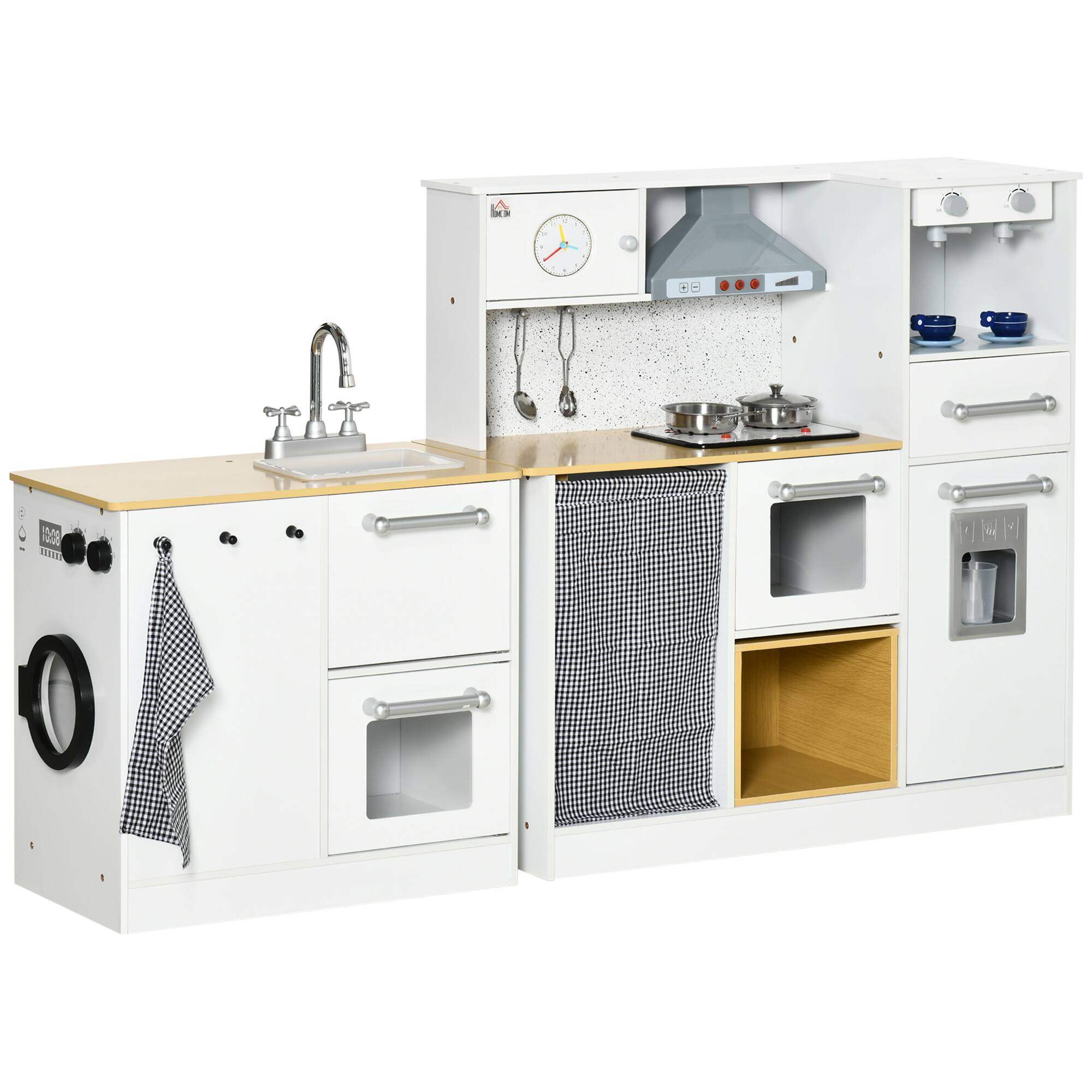 Front. Siljoy - White Corner Wooden Play Kitchen, 9 Appliances, Shape‑Shifting Design, Realistic Lights & Sounds, for Ages 3‑6 - White.