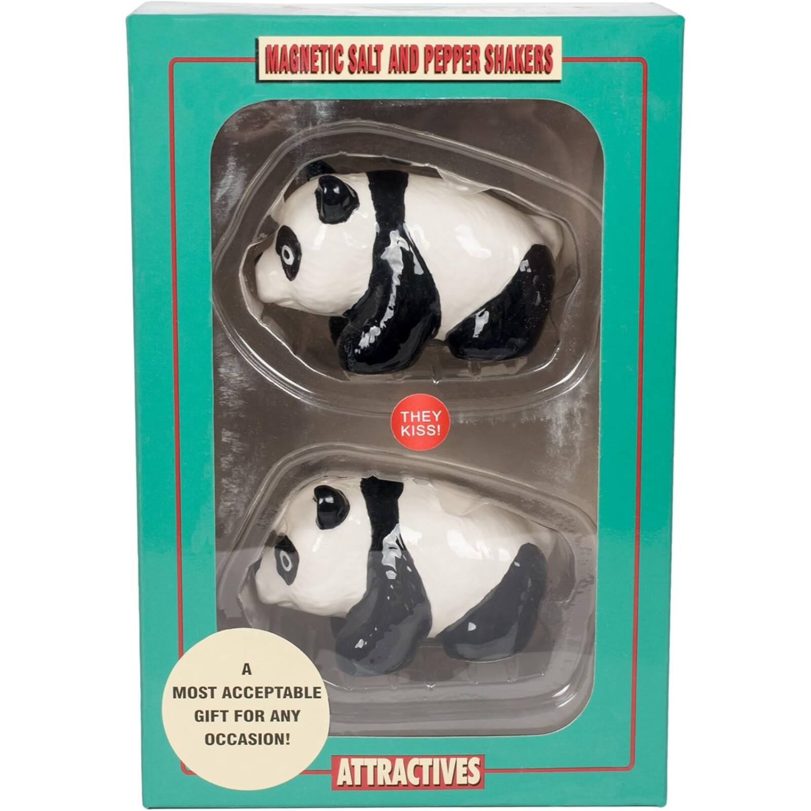 MAGNETIC SALT AND PEPPER SHAKERS  
THEY KISS!  
A MOST ACCEPTABLE GIFT FOR ANY OCCASION!  
ATTRACTIVES