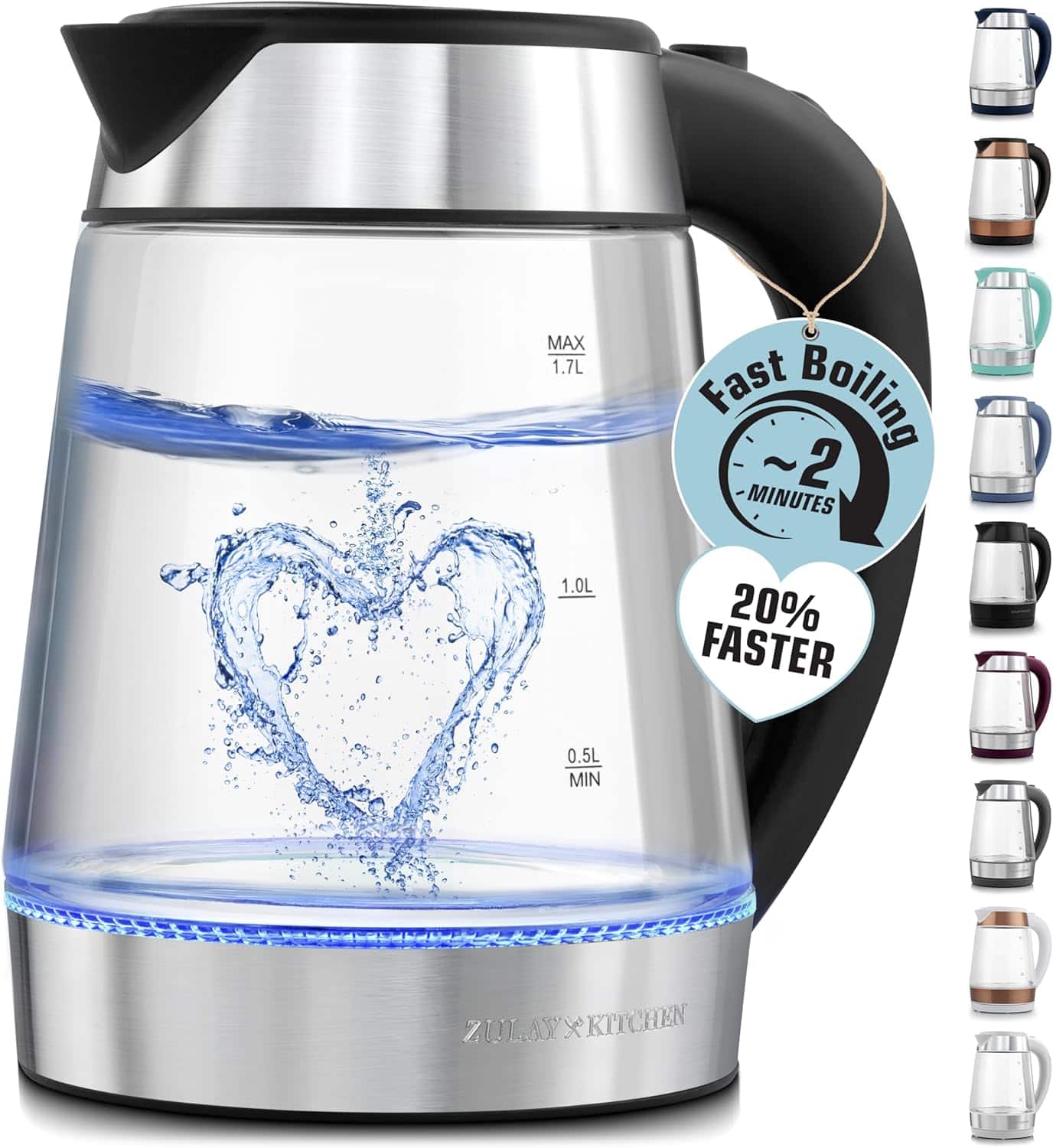Zulay Kitchen - Fast-Boiling Electric Kettle - 1.7L Hot Water Kettle 1500W With Auto Shut-Off - Black