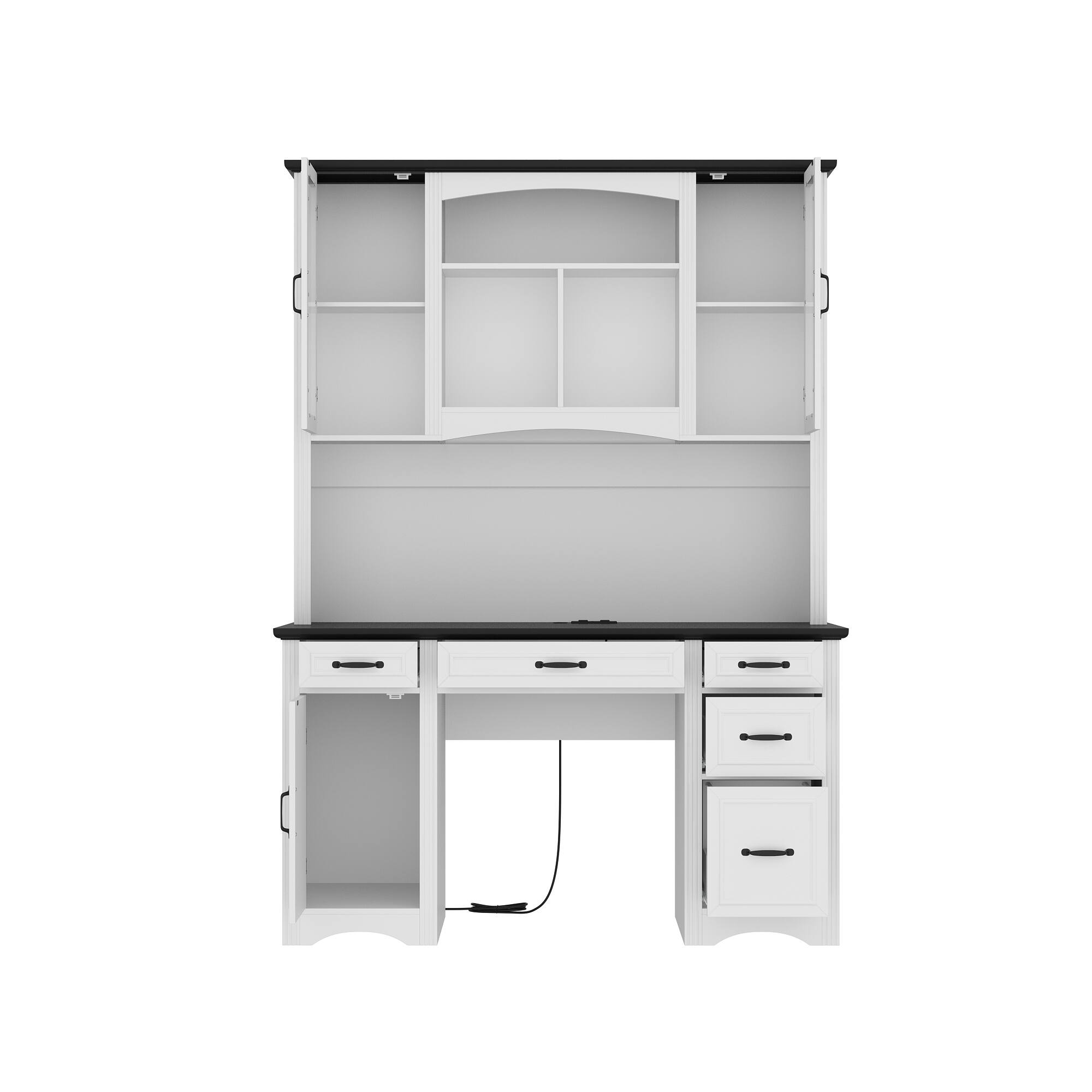 Left. Famapy - Famapy Computer Desk with Hutch: Built - in Cable Management & Ample Storage - White.