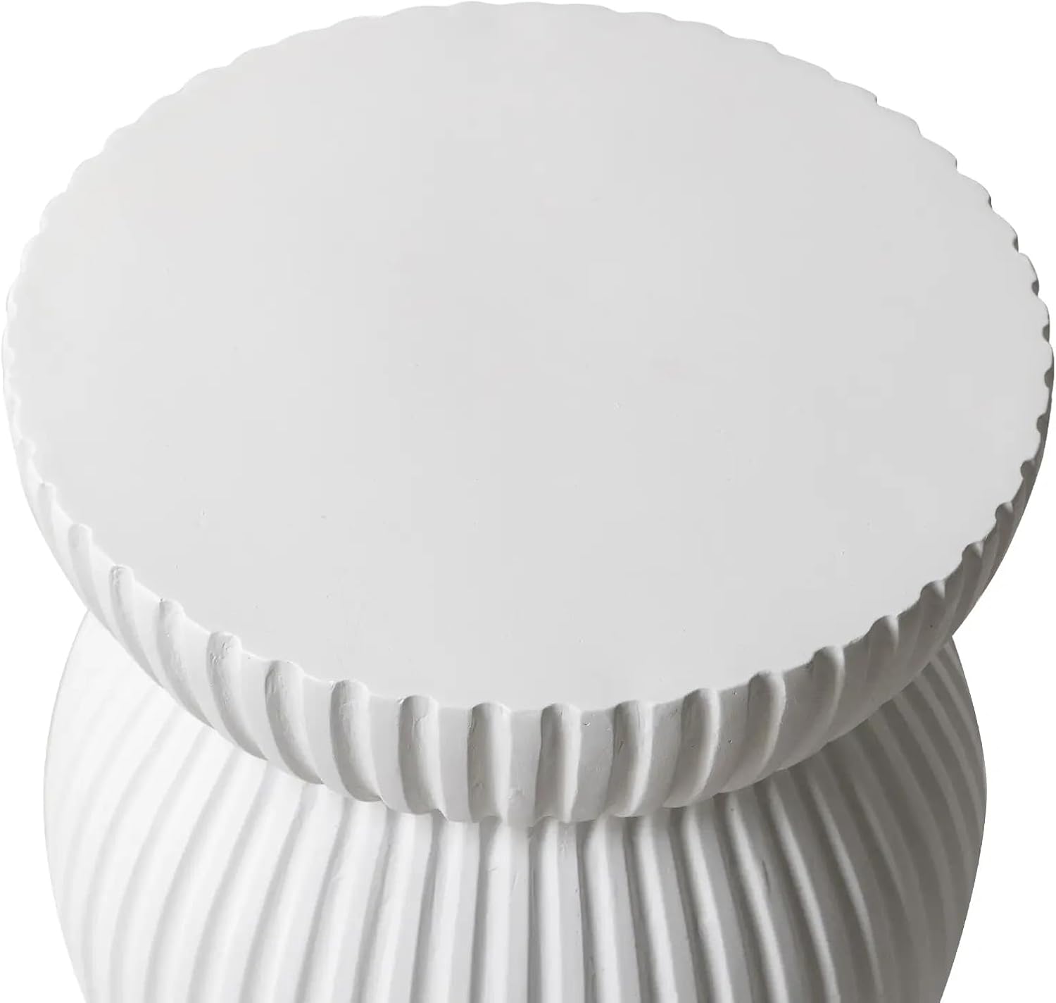 Alt View 1. LeisureMod - Mander Sculptural Hourglass Side Table - Ribbed Fiberstone Weather Resistant Outdoor Accent Table - White.