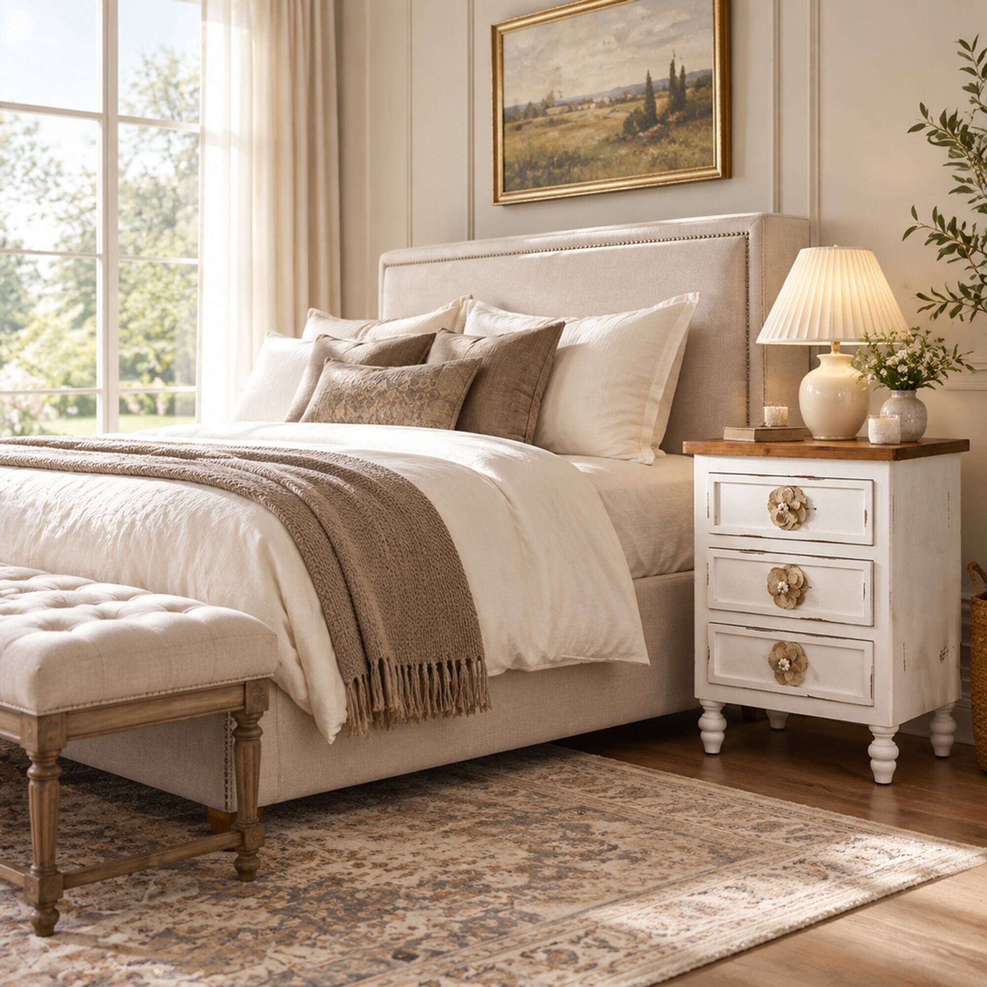 RYHNUYNE Rustic 3 Drawer Nightstand, 18.9 in Distressed White End Table ...