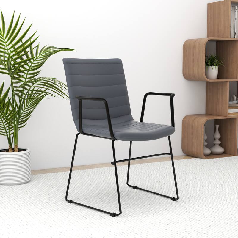 Left. LeisureMod - Zylar Office ArmChair with PU Leather, Foam Cushion, Stainless Steel Base & Ergonomic Support - Grey Leather.