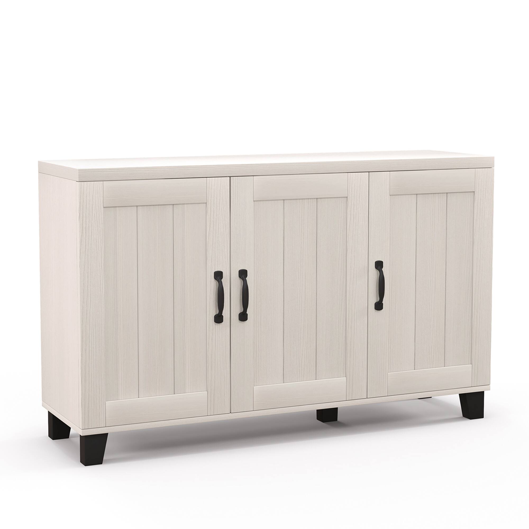 Alt View 2. Costway - 3-Door Buffet Sideboard Storage Credenza Cabinet Console Adjustable Shelf White Wash - White Wash.