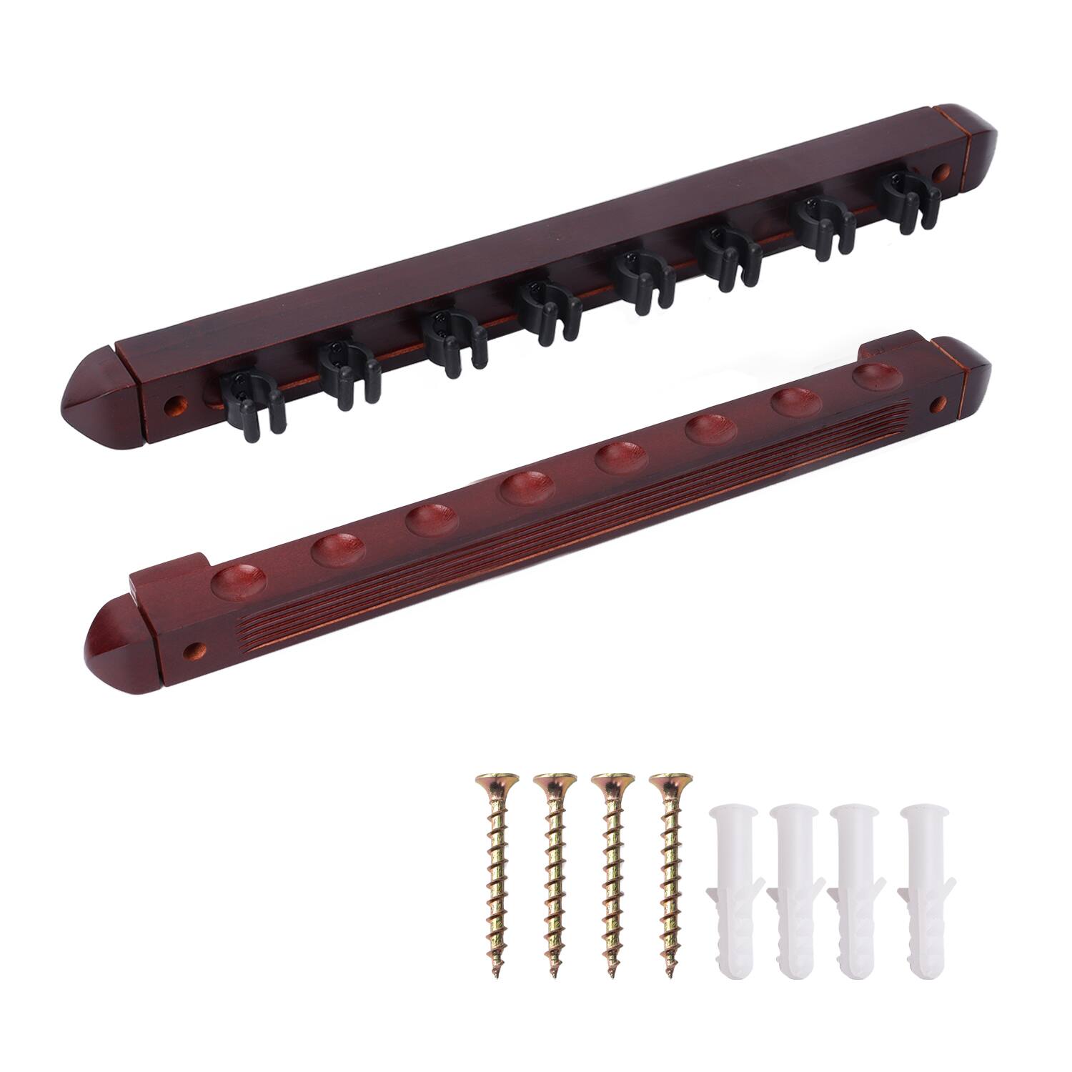 Front. GSE Games & Sports Expert - 2-Piece Wood 8 Billiard Pool Cue Rack Wall Mounted Holders, Pool Cue Sticks Wall Rack Set - Mahogany - Mahogany.