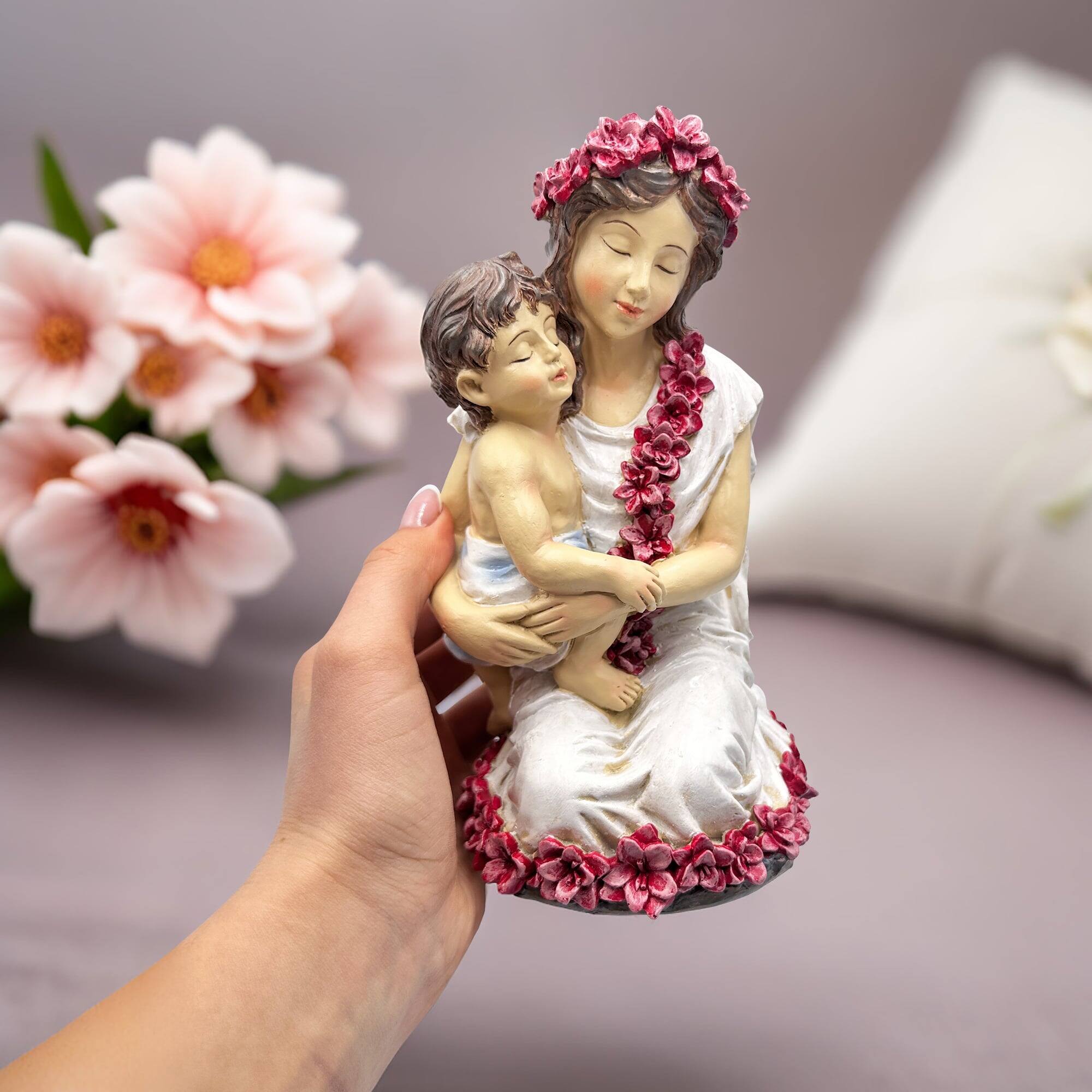 Back. OrnamentallyYou - A Mother’s Embrace Figurine, 8" Child and Mom Heartwarming Tabletop Statue Decoration - Multicolored.