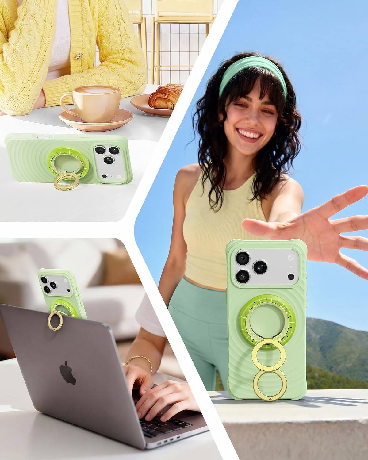 Back. Syncwire - Magnetic Phone Ring Holder, for MagSafe Phone Grip Stand Kickstand, 360° Rotation, Double-Sided Magnet - Kiwi Spark.