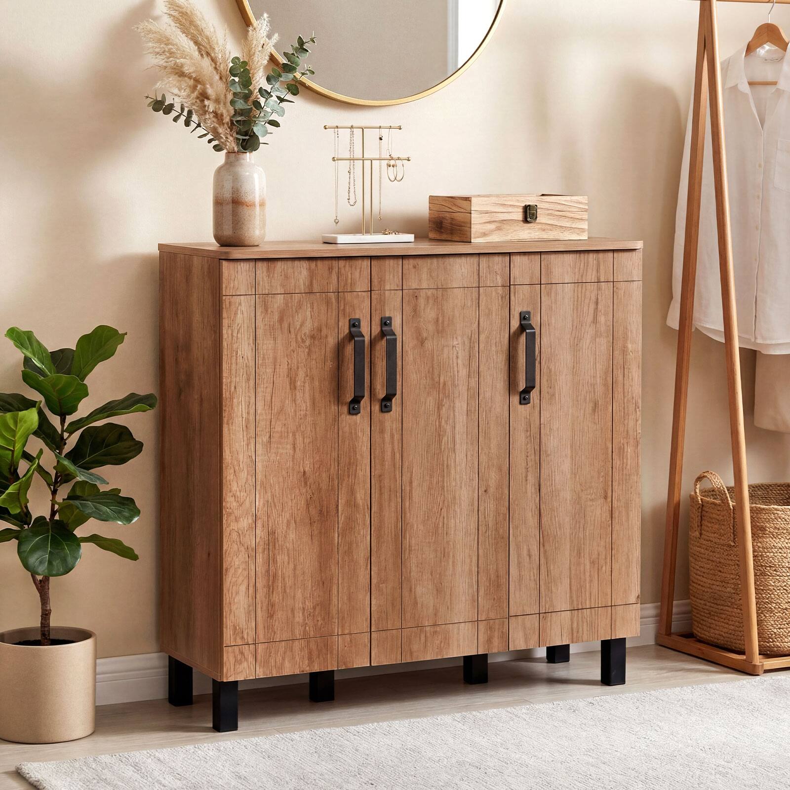 Alt View 3. Gymax - Gymax 5-Tier Shoe Storage Cabinet w/3 Doors Removable Shelves & Ventilation Hole - Brown.