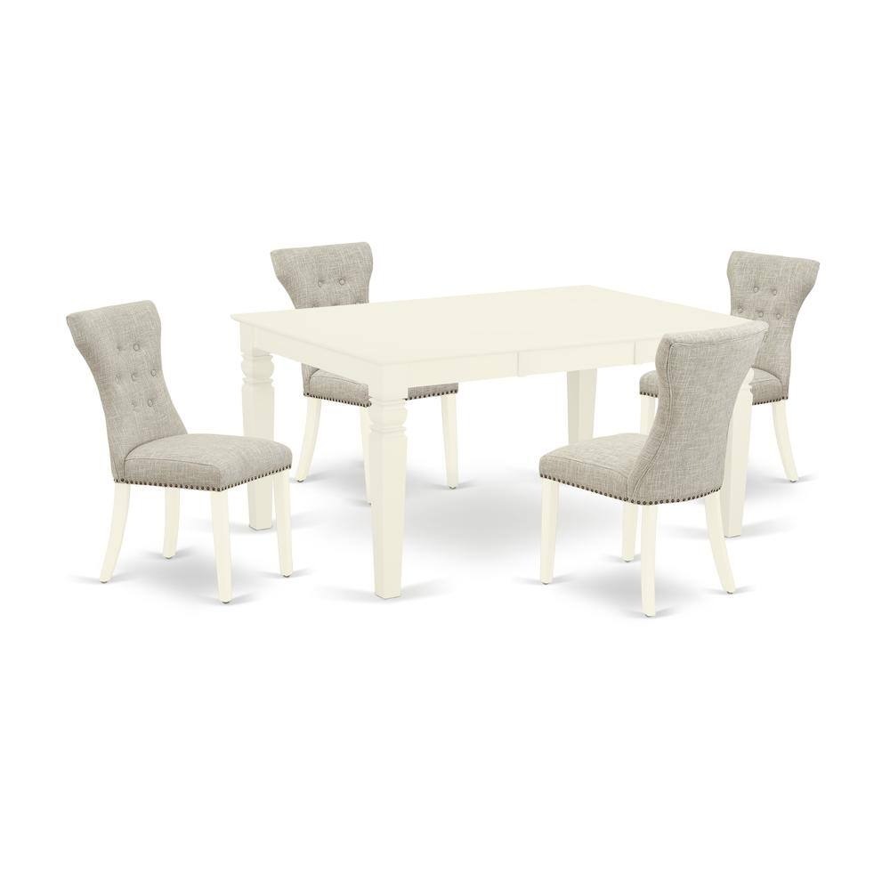 Back. East West Furniture - Dining Room Set Linen White - Brown.