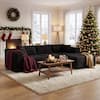 Front. FUFU & GAGA - Modular Corduroy L-Shaped Sectional Sofa with Chaise, High-Density Rebound Sponge Cushions Tool-Free Assembly - Black.
