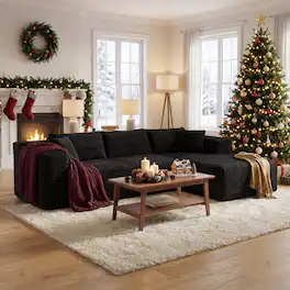 FUFU & GAGA - Modular Corduroy L-Shaped Sectional Sofa with Chaise, High-Density Rebound Sponge Cushions Tool-Free Assembly - Black