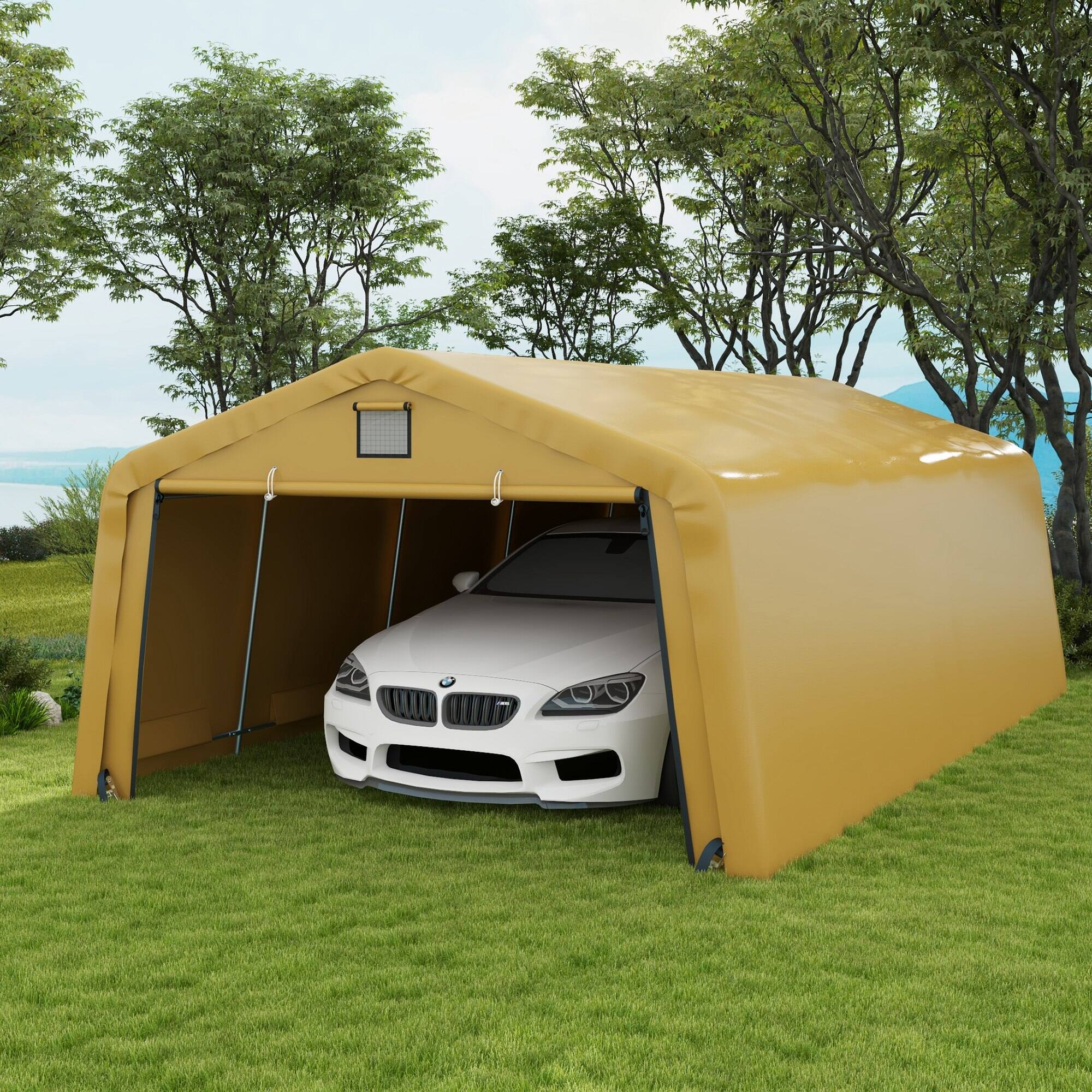 Alt View 1. Outsunny - 12' x 20' Heavy Duty Carport, Portable Garage Canopy Tent with 2 Ventilation Windows and Large Door, for Car - Yellow.