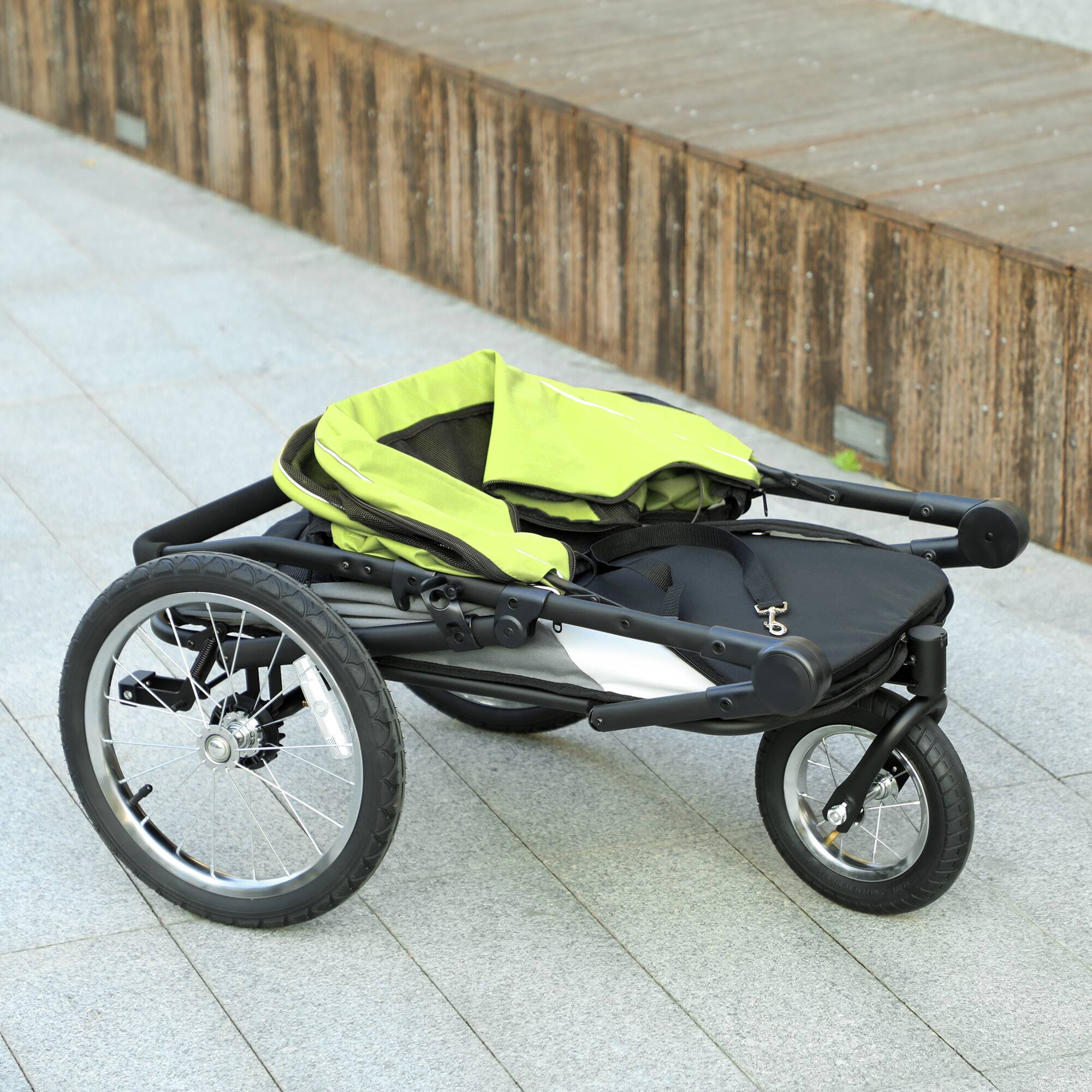 Alt View 4. Pawhut - Dog Stroller, 3 Wheels Pet Stroller with One-Hand Fold, Rubber Wheels, Storage Bag, Cushion, Safety Leash.