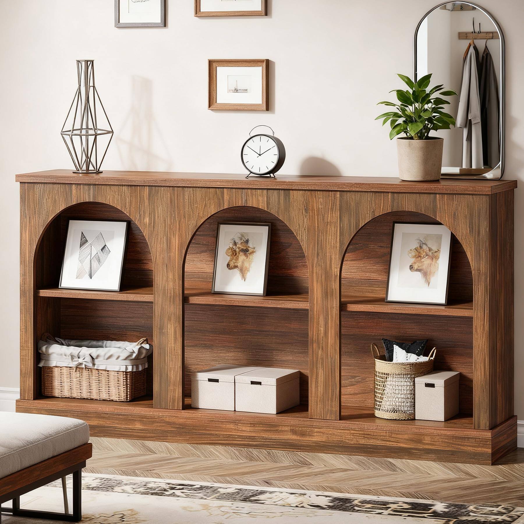 Tribesigns Wooden Narrow Entryway Table with 3 Tier Storage Shelf, 63 ...