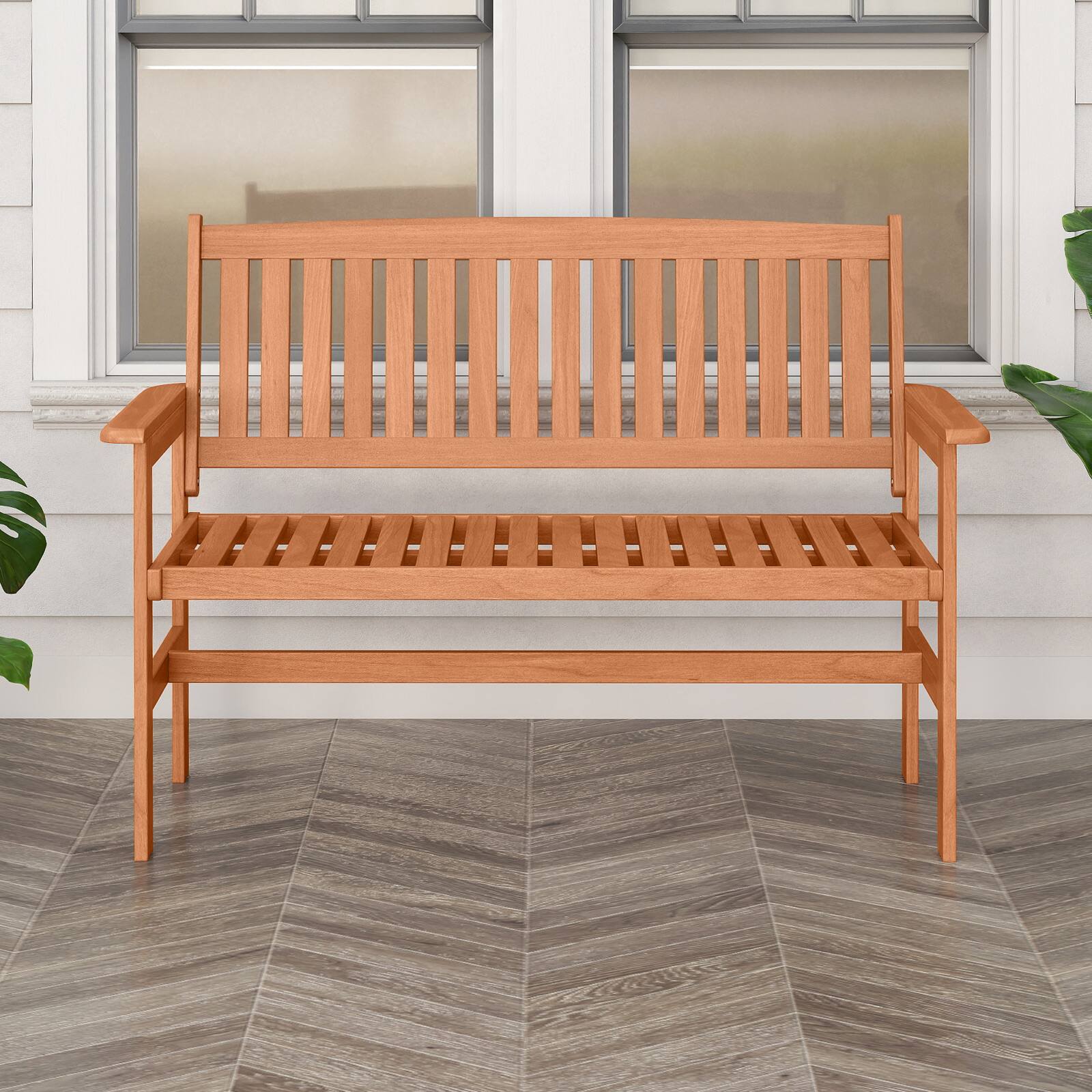 Alt View 4. Gymax - Gymax 2-Person Patio Loveseat Garden Bench w/Slatted Backrest & Comfortable Armrests - Natural.