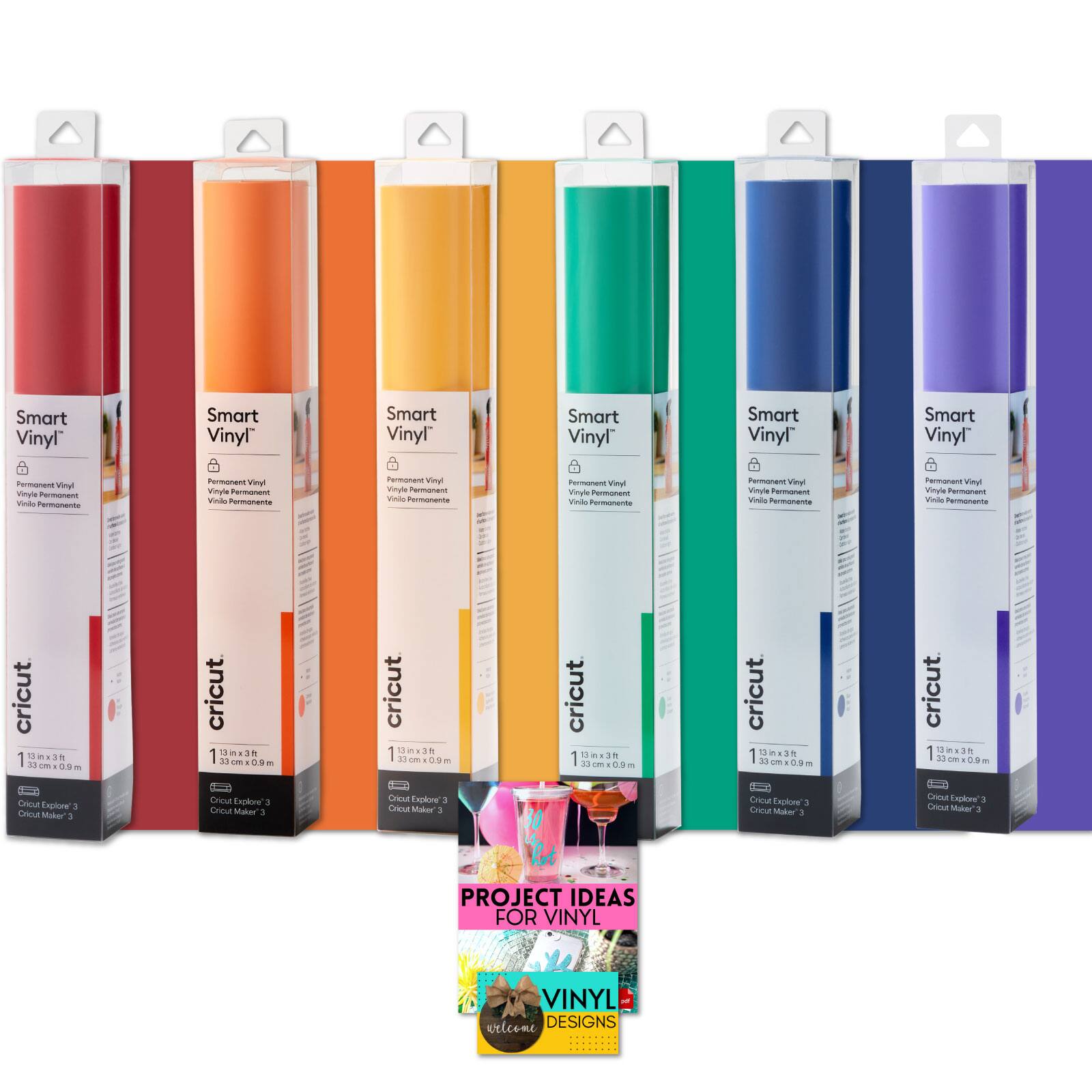 Cricut - Smart Vinyl Rolls - 12in x 3ft Rainbow Vinyl Roll Bundle, 6 Count