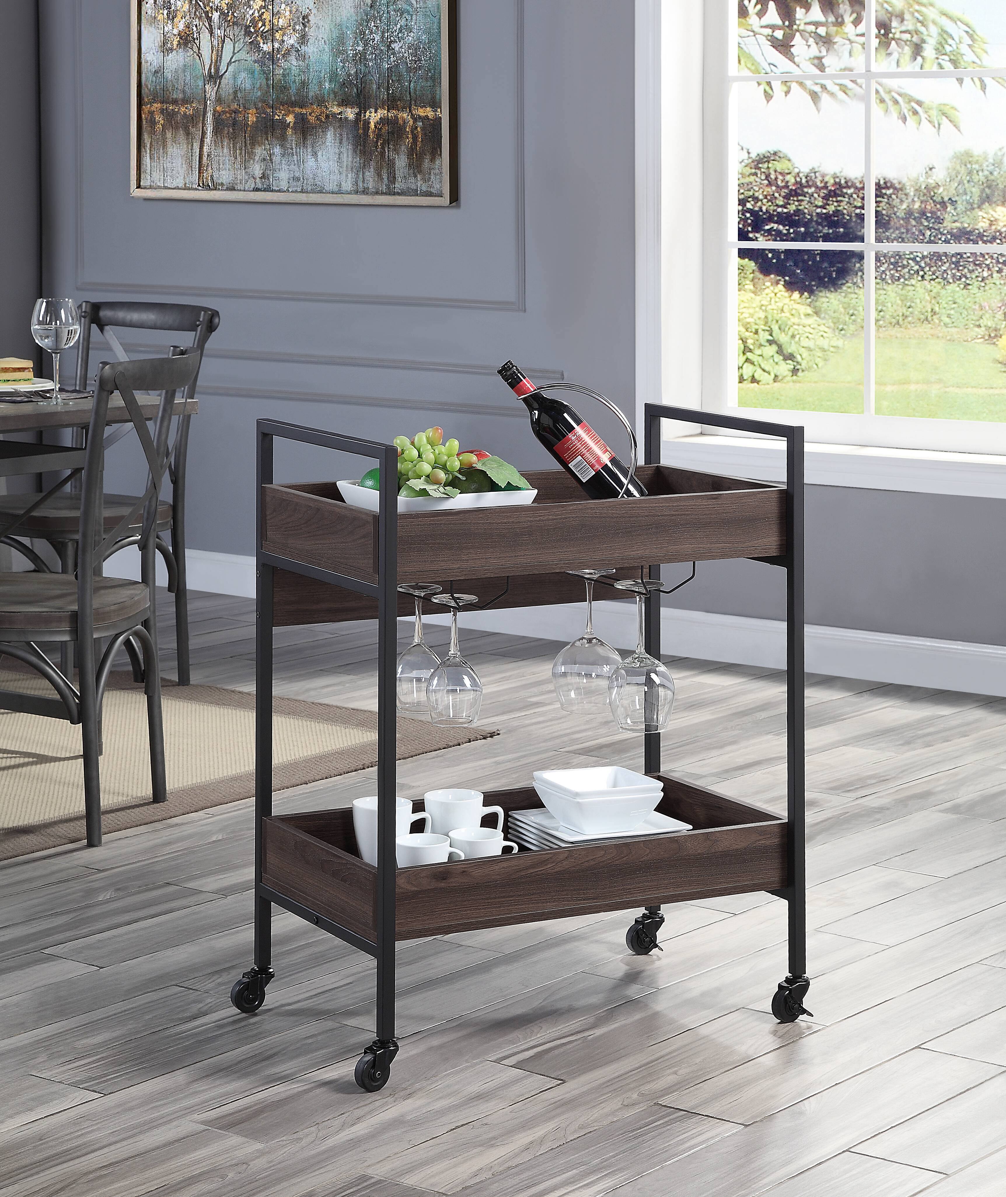 Front. APRILSOUL - Jerrick Walnut and Black Finish Serving Cart - Black,Walnut.