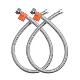 Faucet Hose Connector, 24-Inch Length, 3/8 Inch Comp x 1/2 Inch FIP 2-Pack Braided Stainless Steel Faucet Supply Line