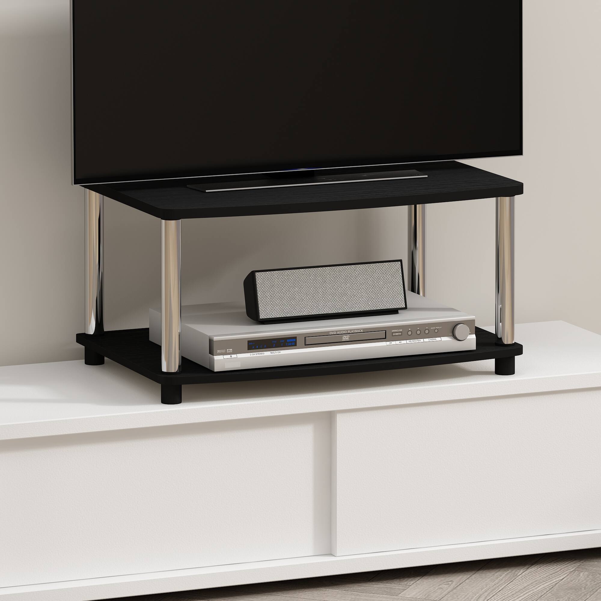 Alt View 4. Furinno - Turn-N-Tube No Tools 2-Tier Elevated TV Stands - Americano/Stainless Steel.