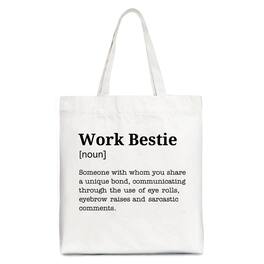 OrnamentallyYou - Work Bestie Definition Canvas Tote Bag, Funny Gift Shopper for Office Best Friends - White