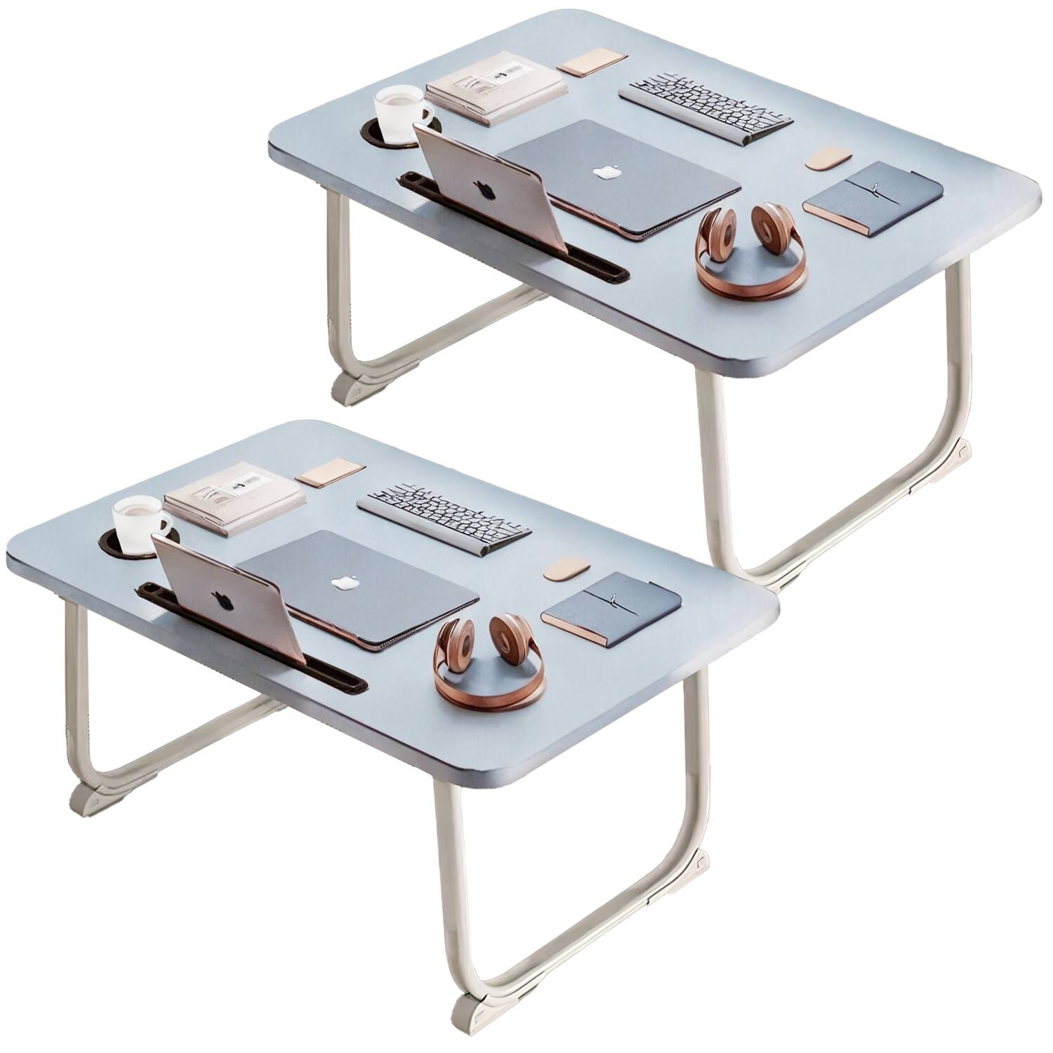 Front. FC Design - 2 Pack XL Foldable Laptop Computer Table, Breakfast Serving Bed Tray, Lap Desk with Foldable Leg.