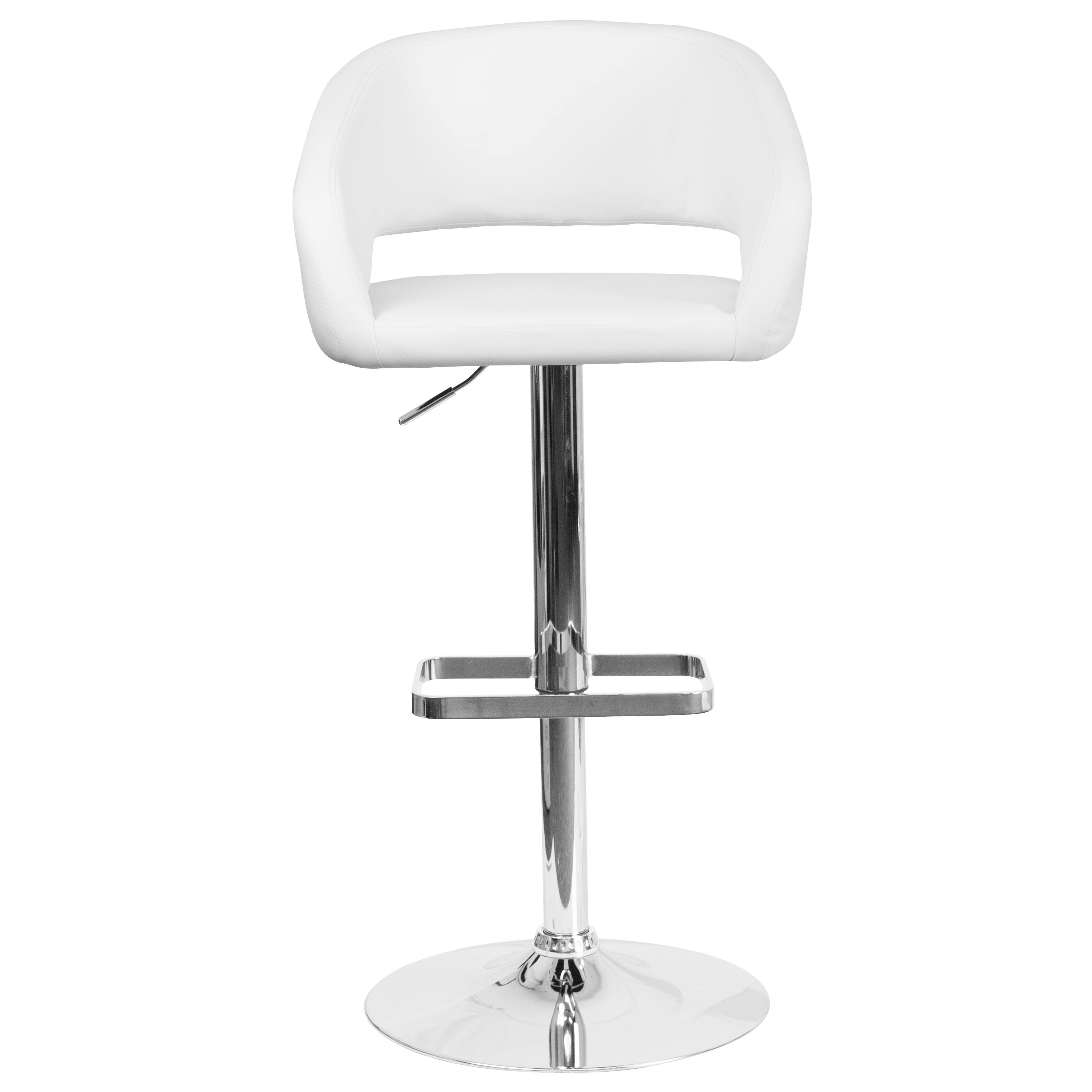 Alt View 7. Emma + Oliver - Shae Contemporary Upholstered Adjustable Height Barstool with Rounded, Cutout Mid-Back and Pedestal Base - White Vinyl/Chrome Frame.