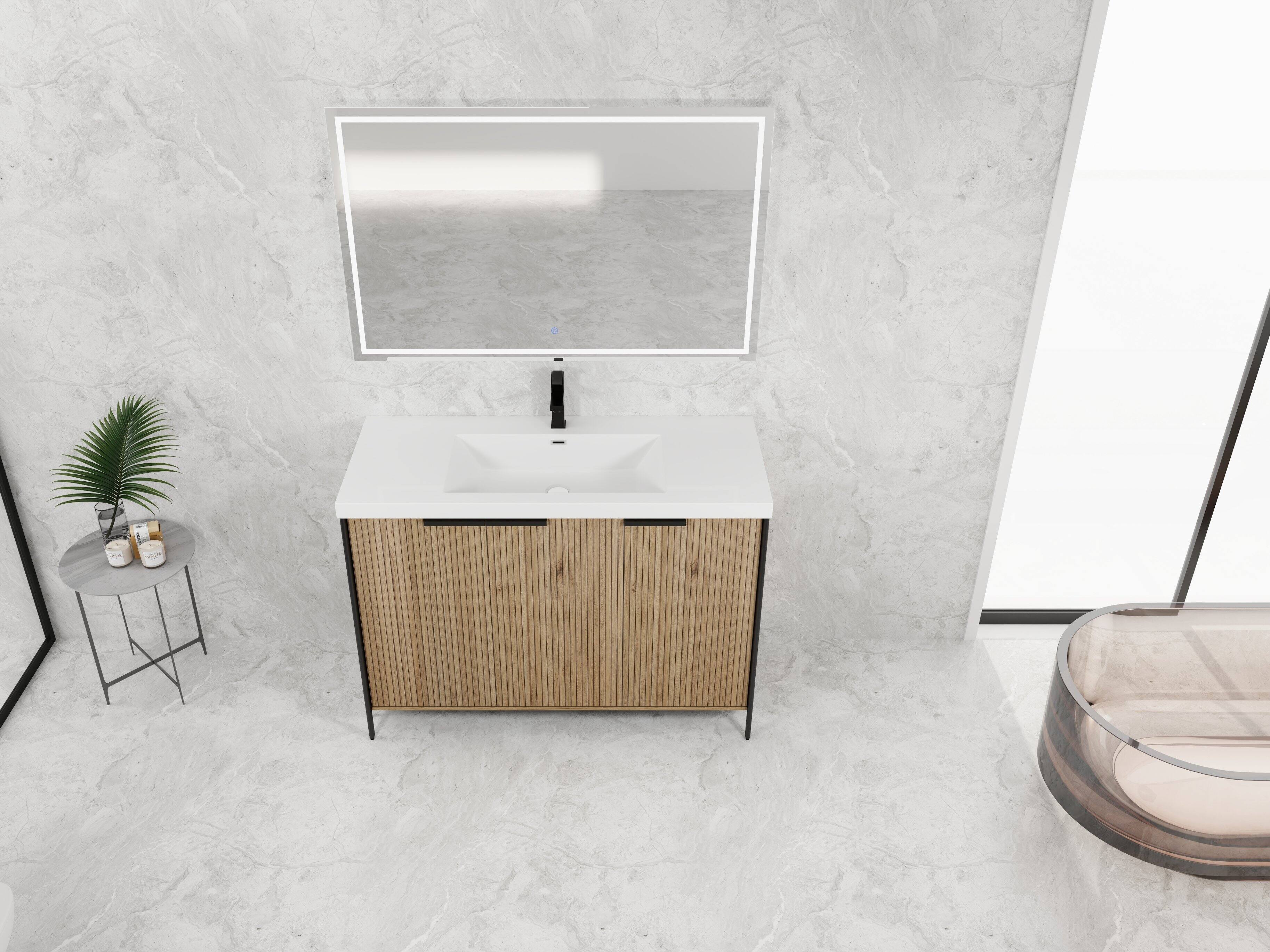 Alt View 1. APRILSOUL - 48 inch Freestanding Bathroom Vanity Resin Sink 3 Soft Close Doors KD Packing - Light Coffee.
