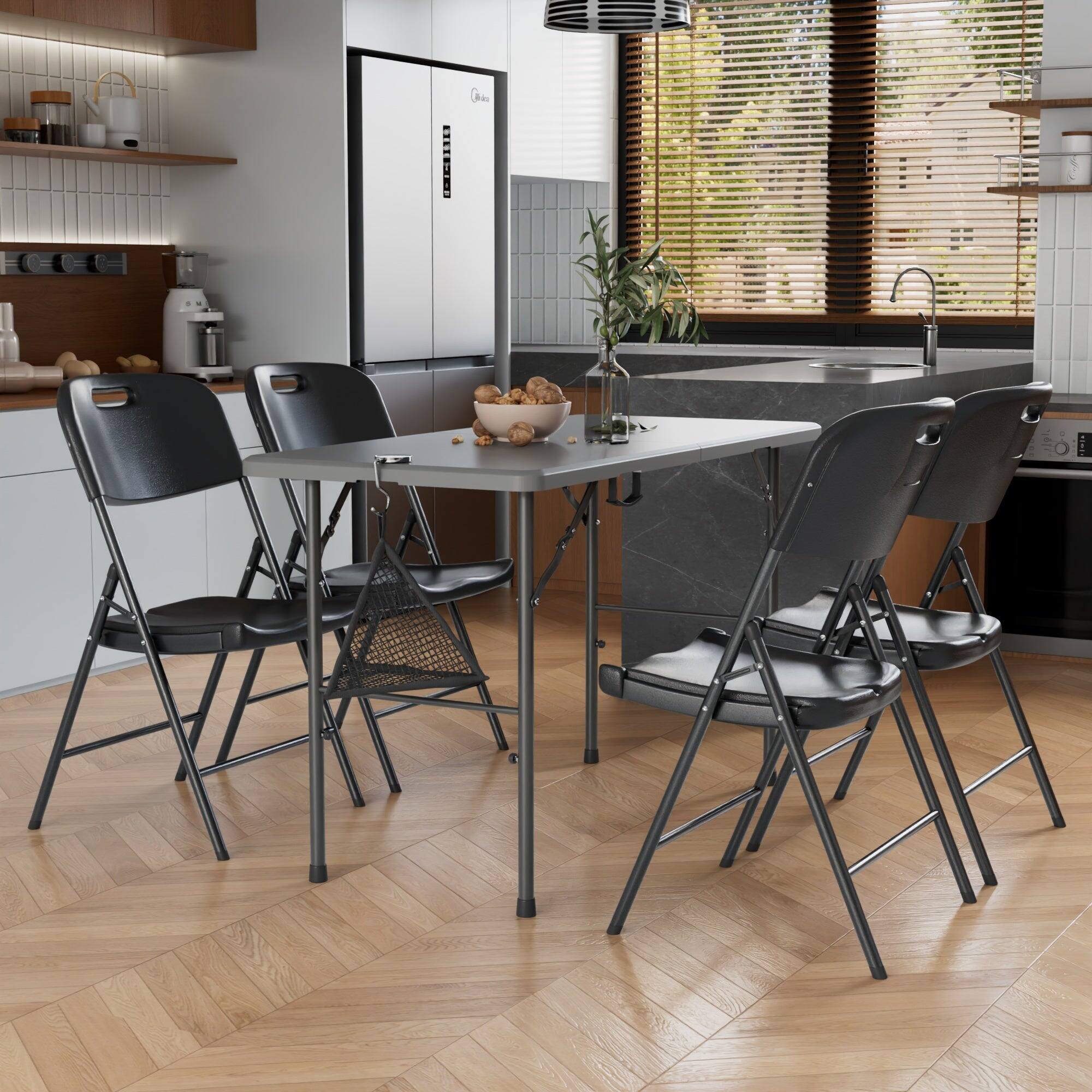 Alt View 1. Vecelo - Portable Folding Card Table and Chairs Set for 4 – HDPE Space Saving Folding Table for Indoor Outdoor Events - Grey.